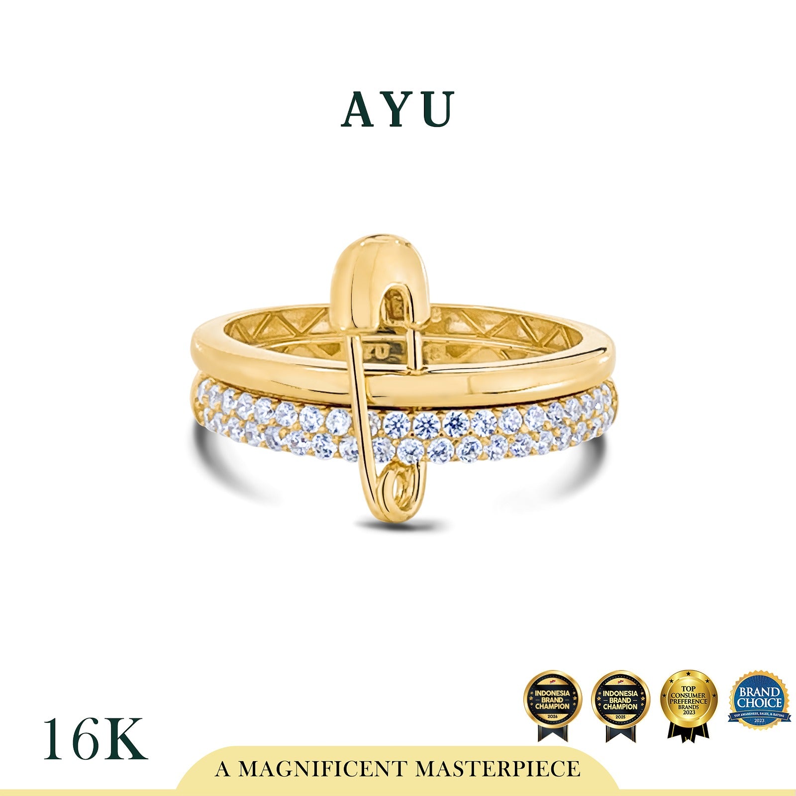 AYU Cincin Emas - Pave Double Pin Ring 16k Yellow Gold