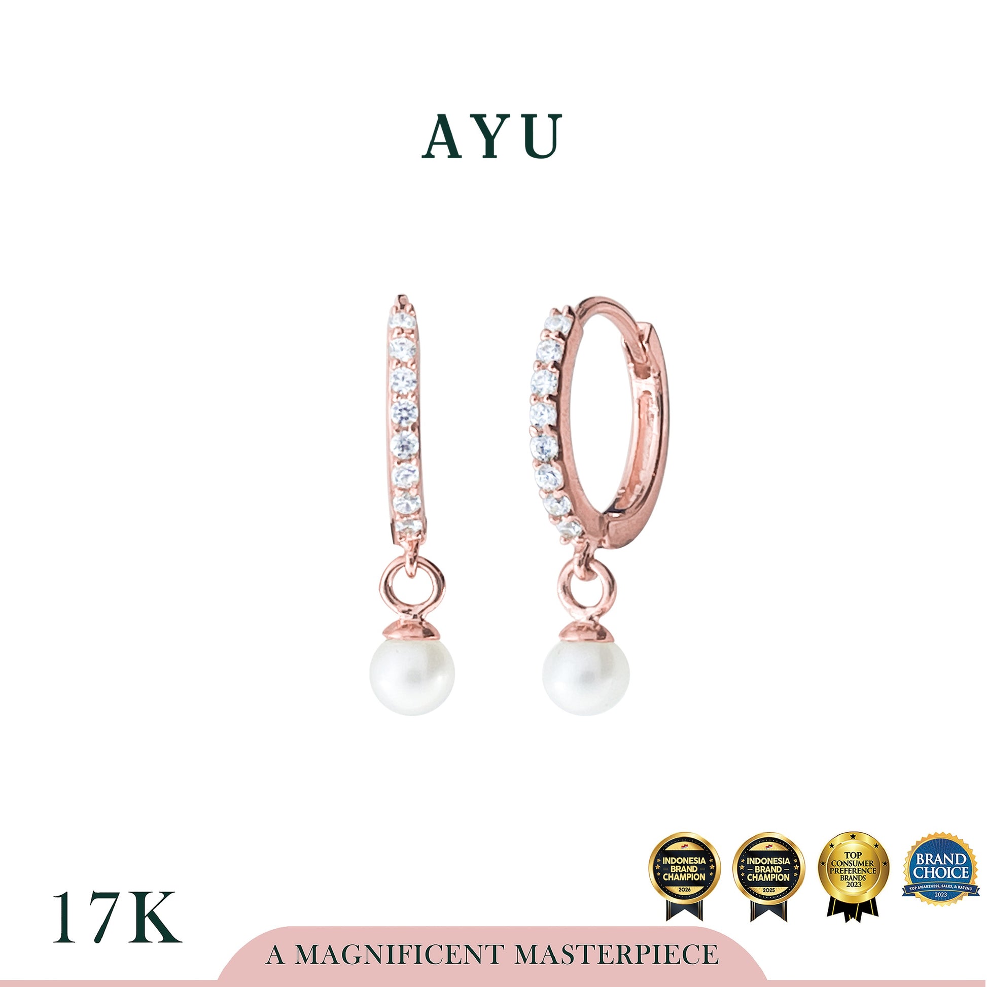 AYU Anting Emas - Pave Doughnut With Pearl Earrings 17k Rose Gold