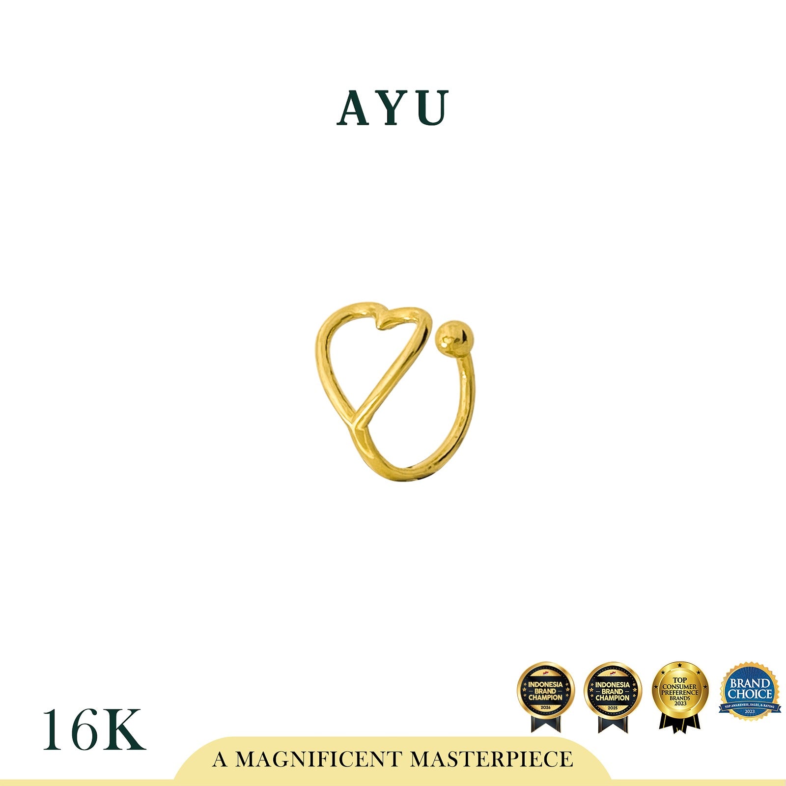 AYU Anting Emas - Open Heart Earcuff 16k Yellow Gold