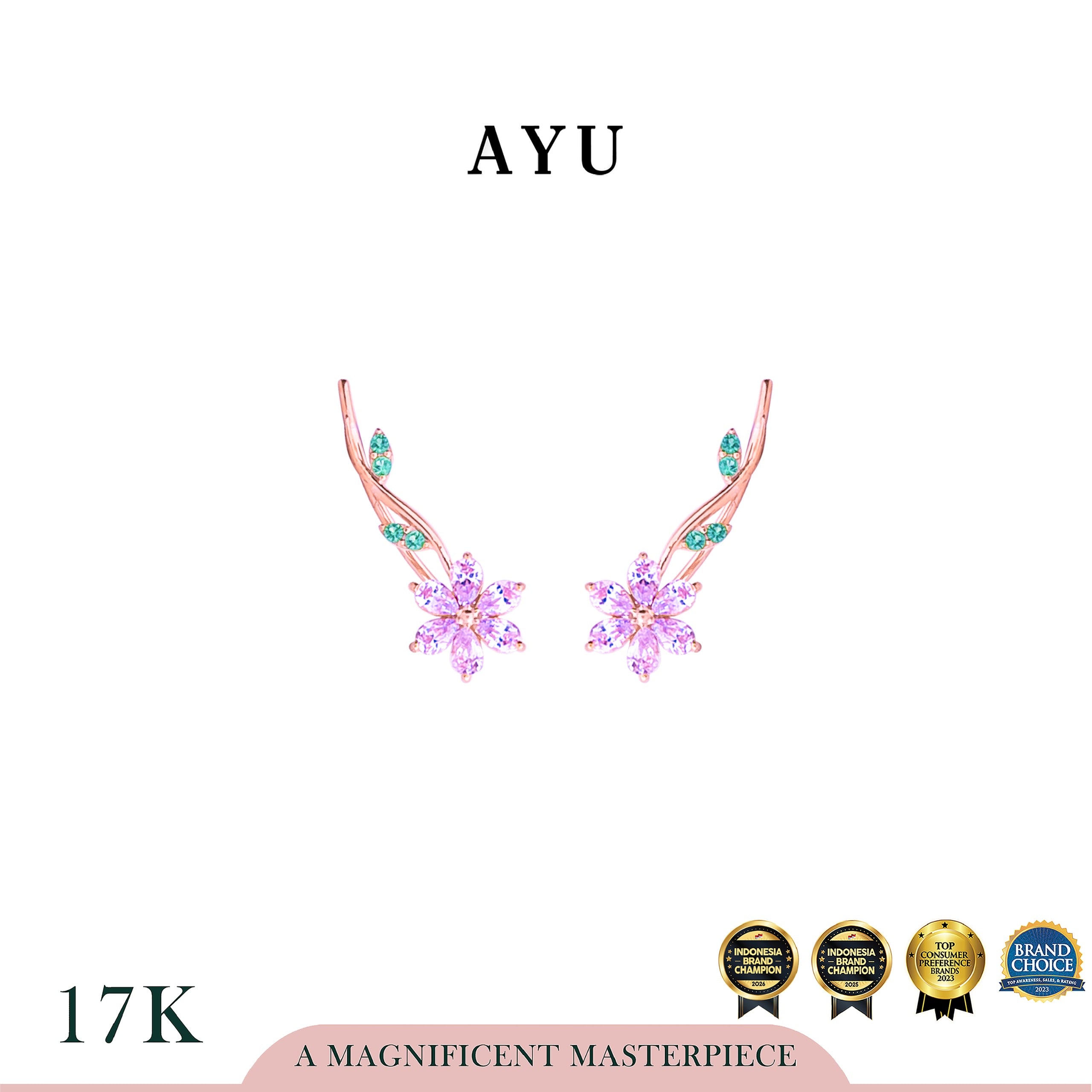 AYU Anting Emas - Everbloom Angel Vine Earclimbers 17k Rose Gold