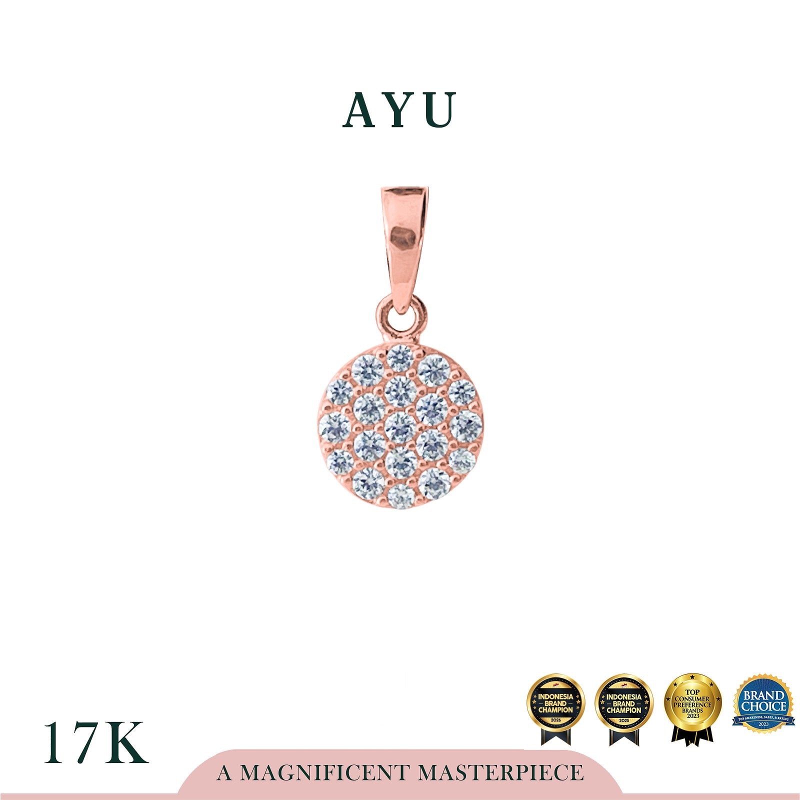 AYU Liontin Emas - Pave Round Pendant 17k Rose Gold