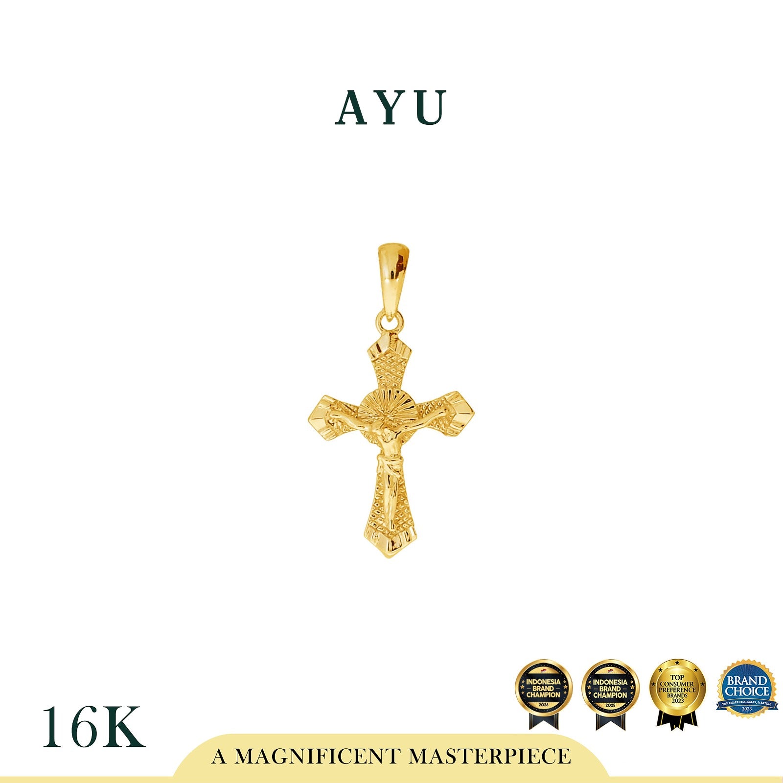 AYU Liontin Emas - Jesus Cross Filligri Pendant 16k Yellow Gold