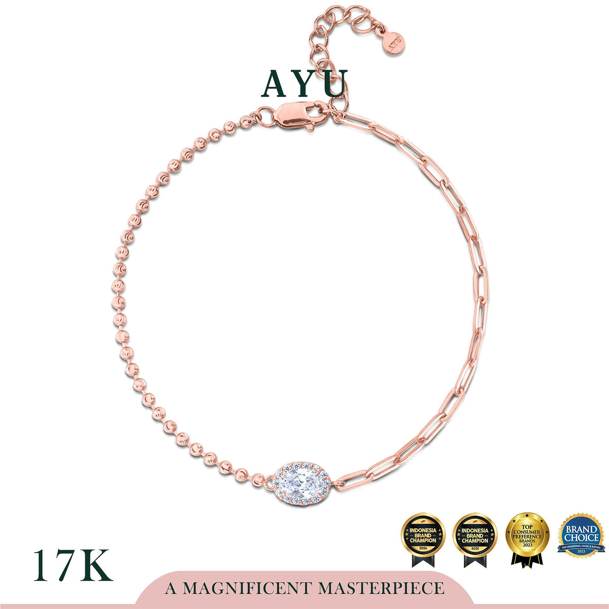 AYU Gelang Emas - Oval Halo Undecided Bracelet 17k Rose Gold