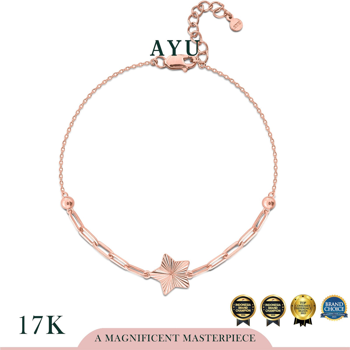 AYU Gelang Emas - Bling Star Paper Clip Bracelet 17k Rose Gold