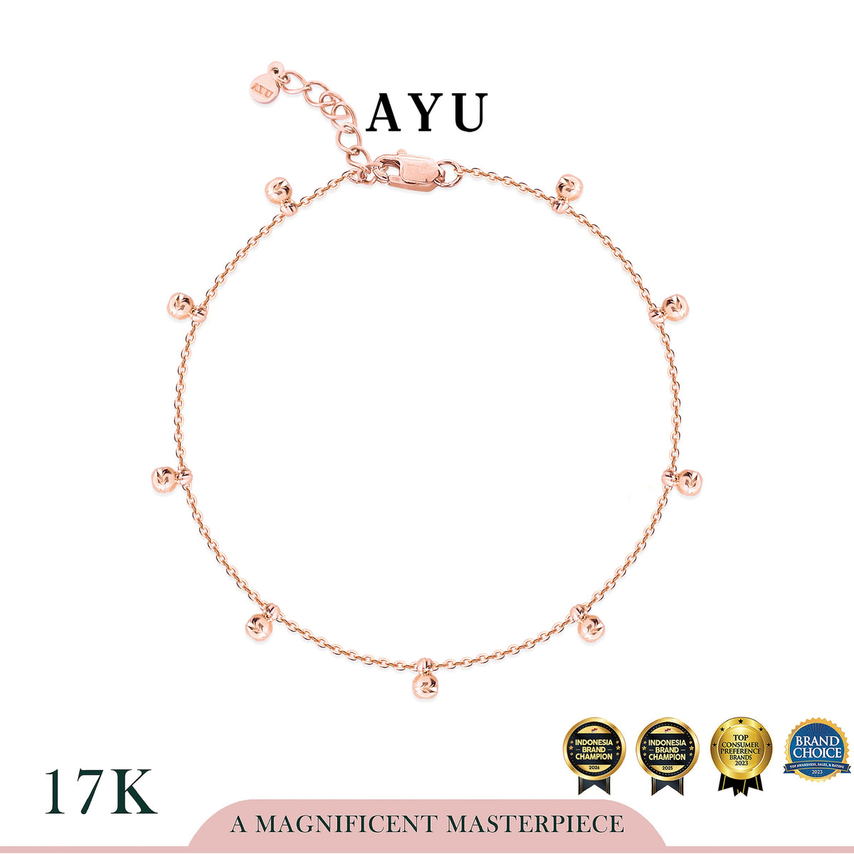 AYU Gelang Emas - Dangling Bling Boba Bracelet 17k Rose Gold