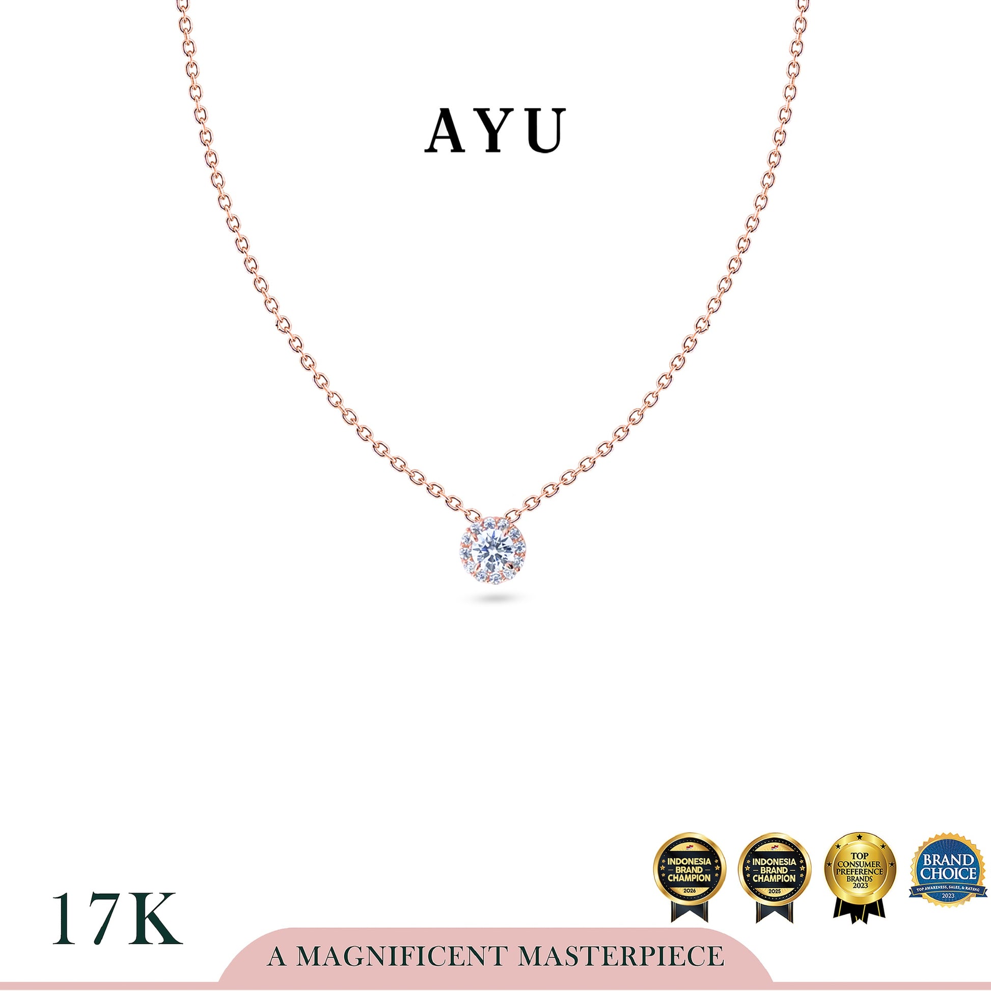 AYU Kalung Emas - Mini Round Halo Necklace 17k Rose Gold