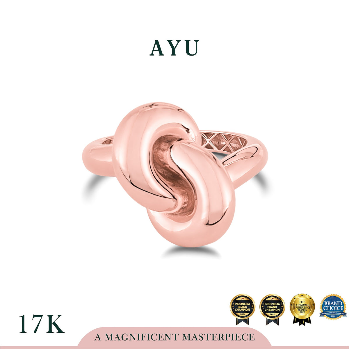 AYU Cincin Emas - Large Forget Me Knot Ring 17k Rose Gold