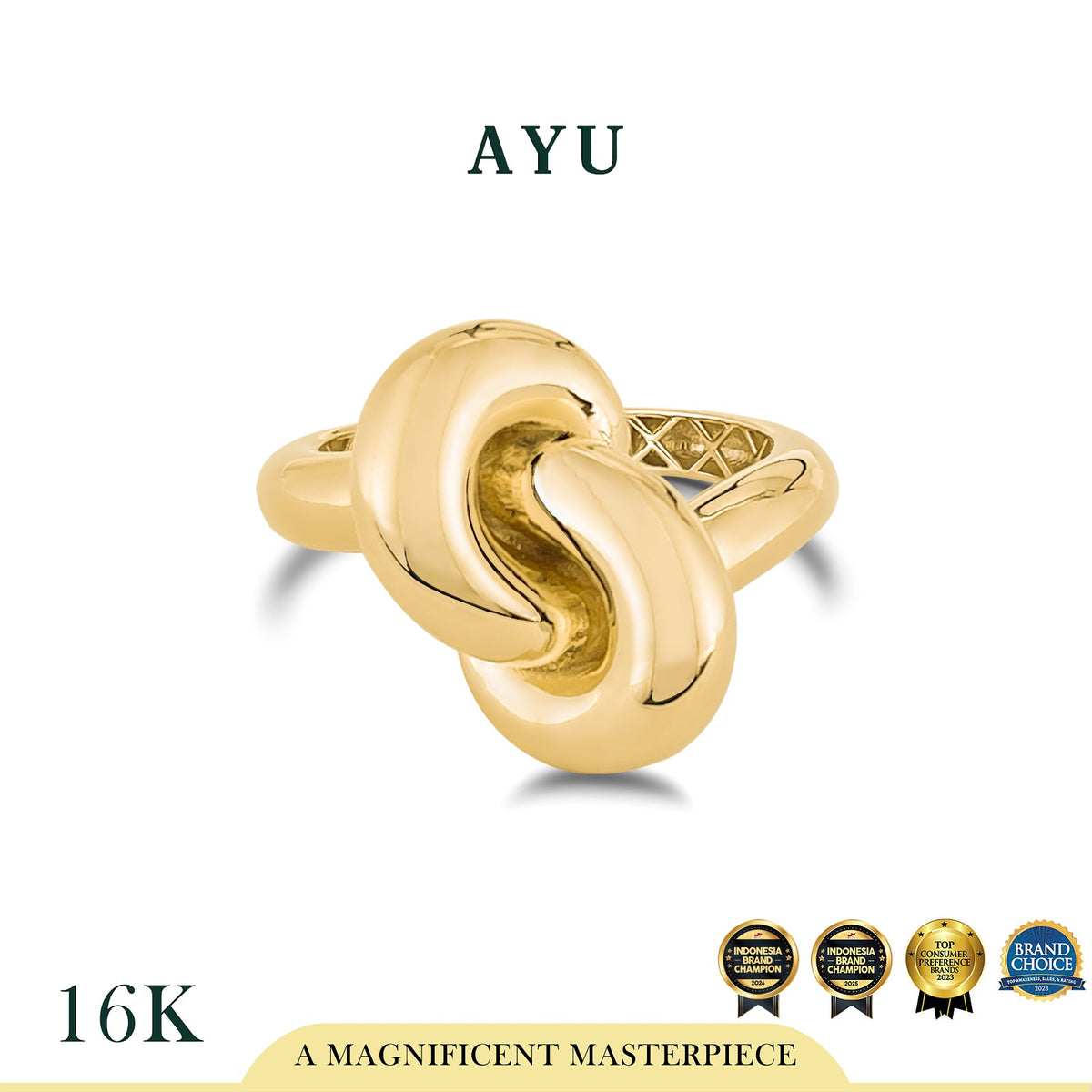 AYU Cincin Emas - Large Forget Me Knot Ring 16k Yellow Gold
