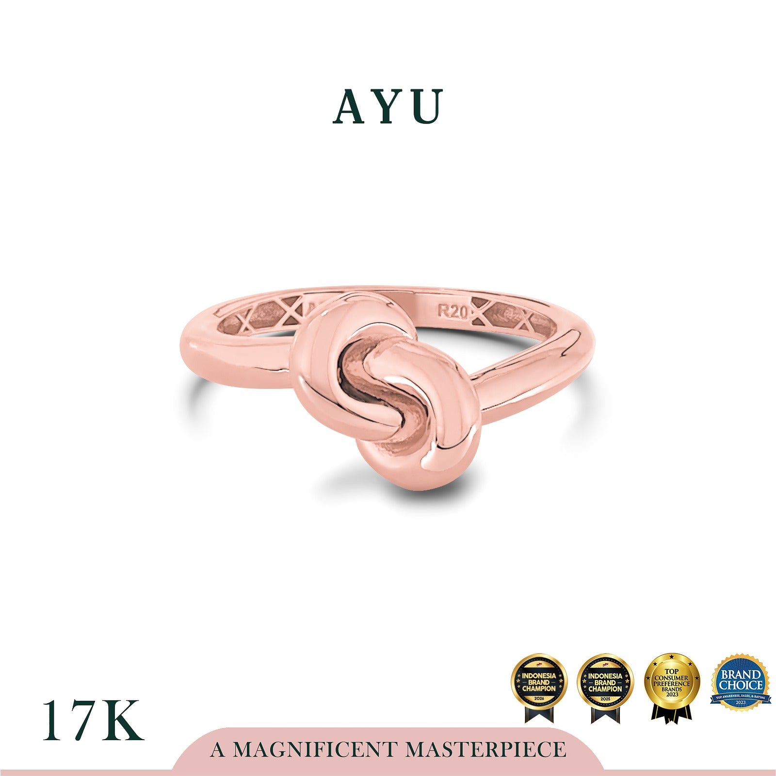 AYU Cincin Emas - Gold Medium Forget Me Knot Ring 17k Rose Gold