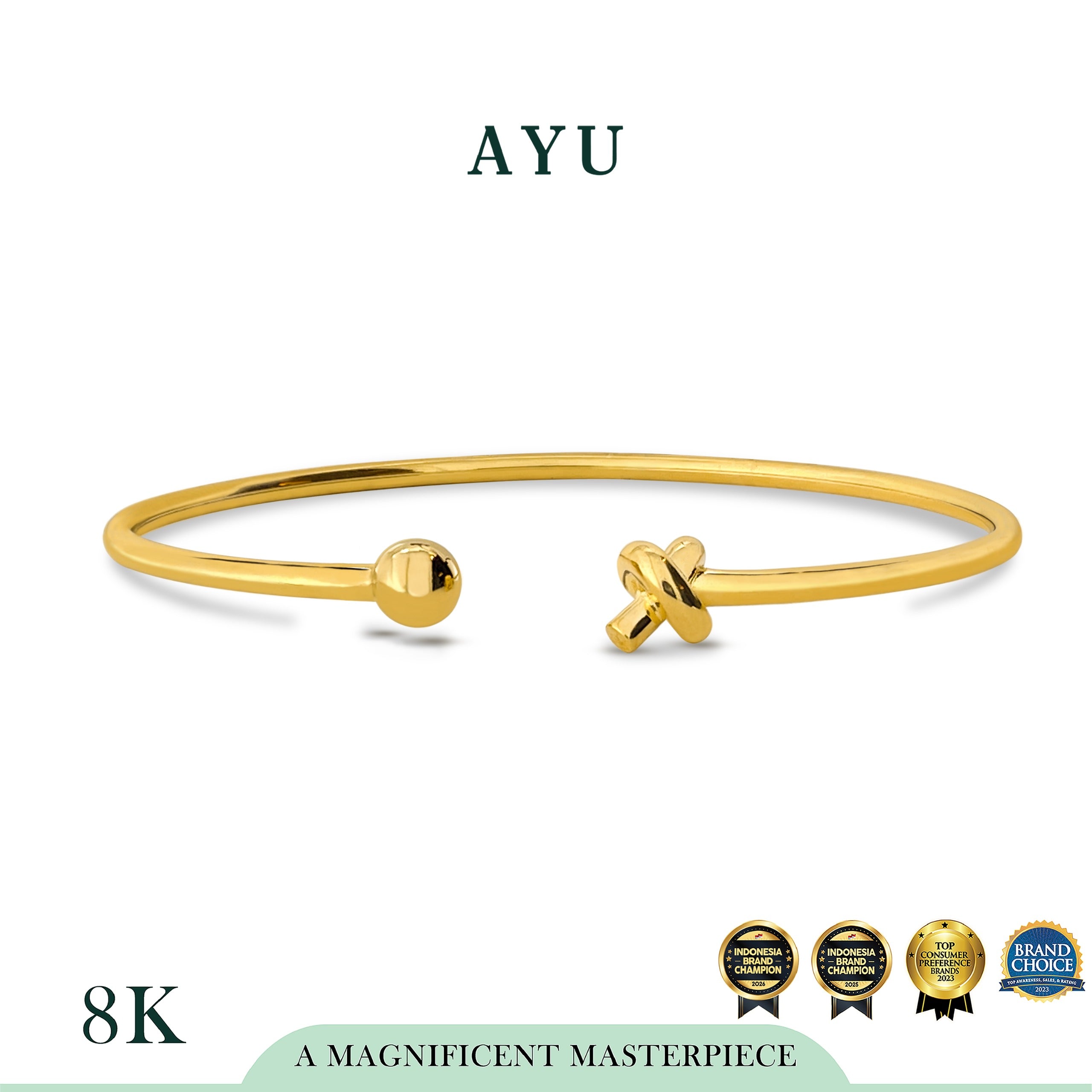 AYU Gelang Emas - Forget Me Knot Boba Open Wire Bangle 8k Yellow Gold