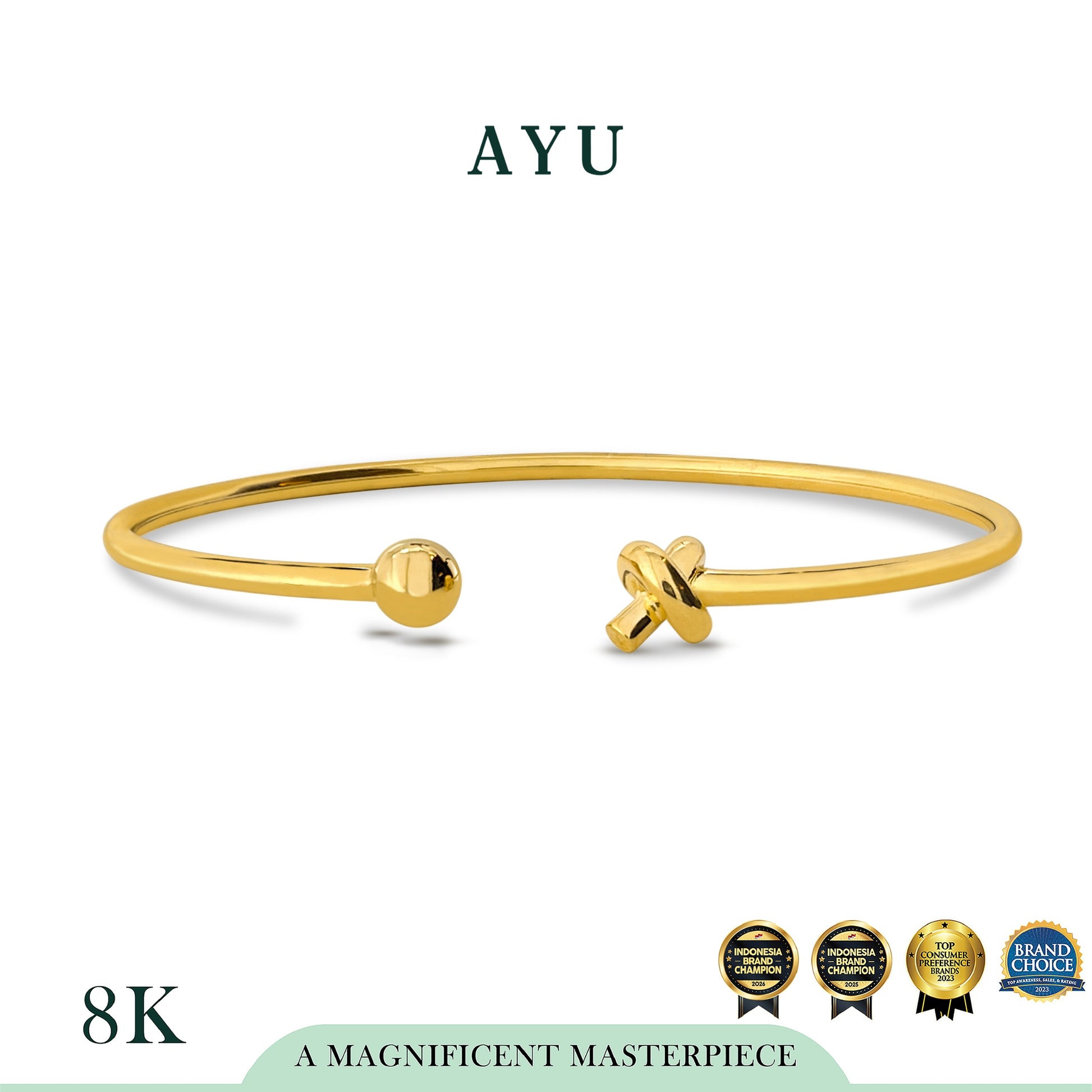 AYU Gelang Emas - Forget Me Knot Boba Open Wire Bangle 8k Yellow Gold