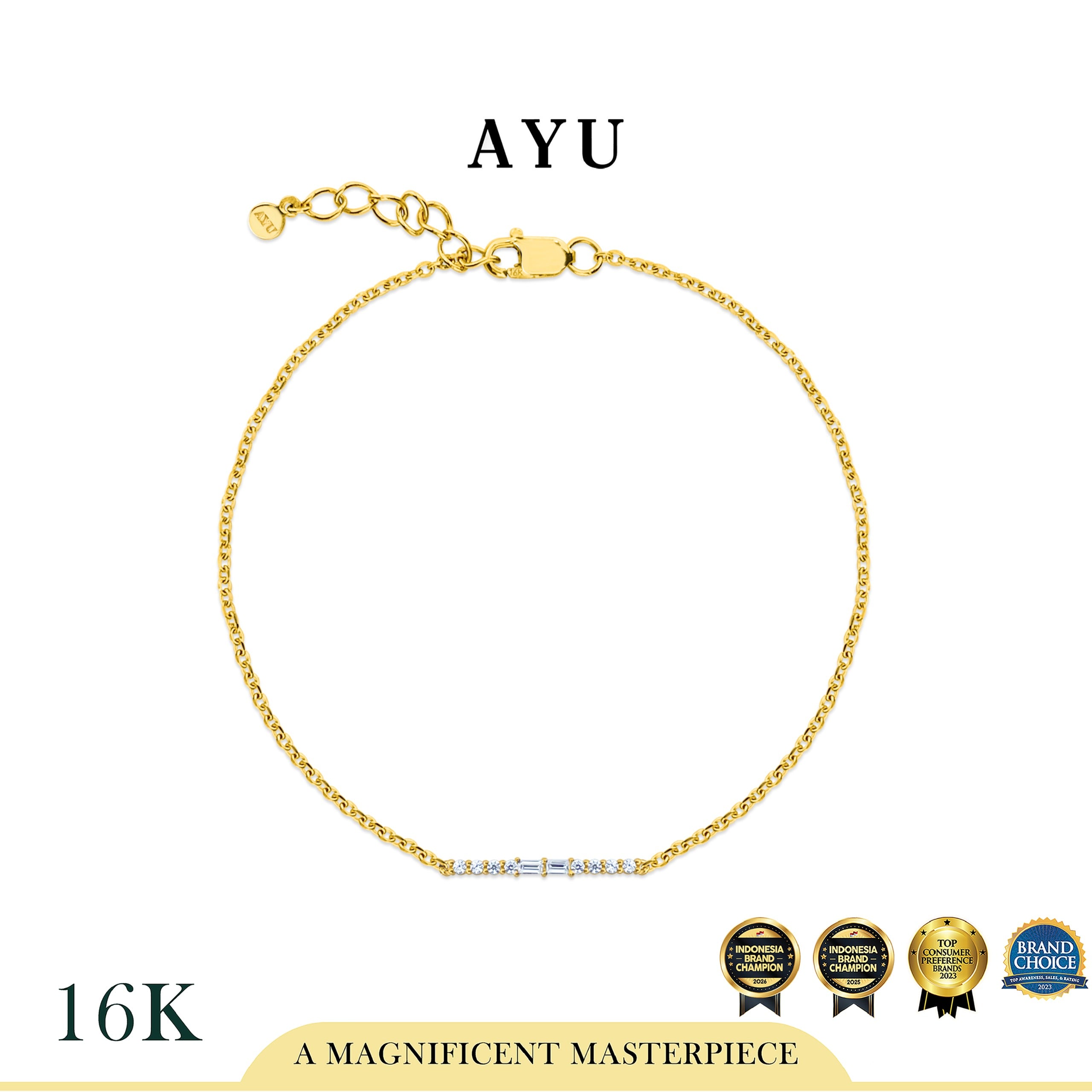 AYU Gelang Emas - Baguette On Pave Bar Bracelet 16k Yellow Gold