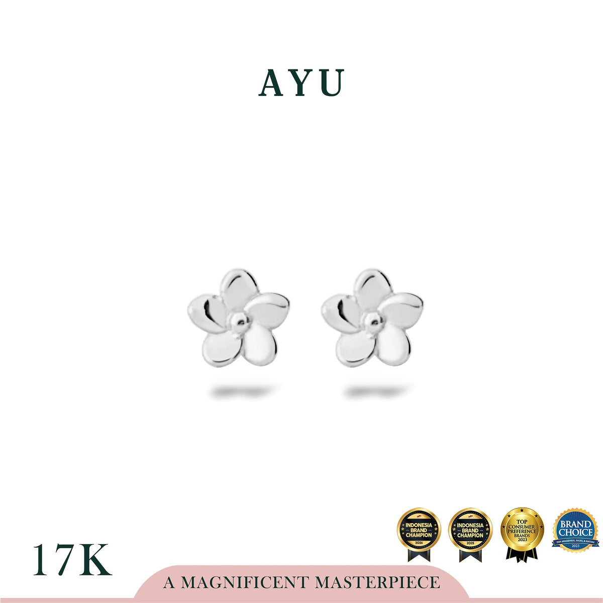 AYU Anting Emas - Gold Baby Melati Studs 17k White Gold