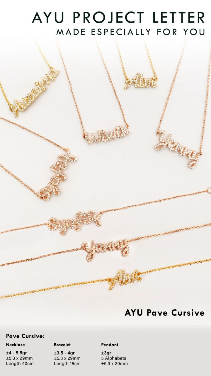 Custom necklace pave cursive Vita 17k yellow gold 45cm