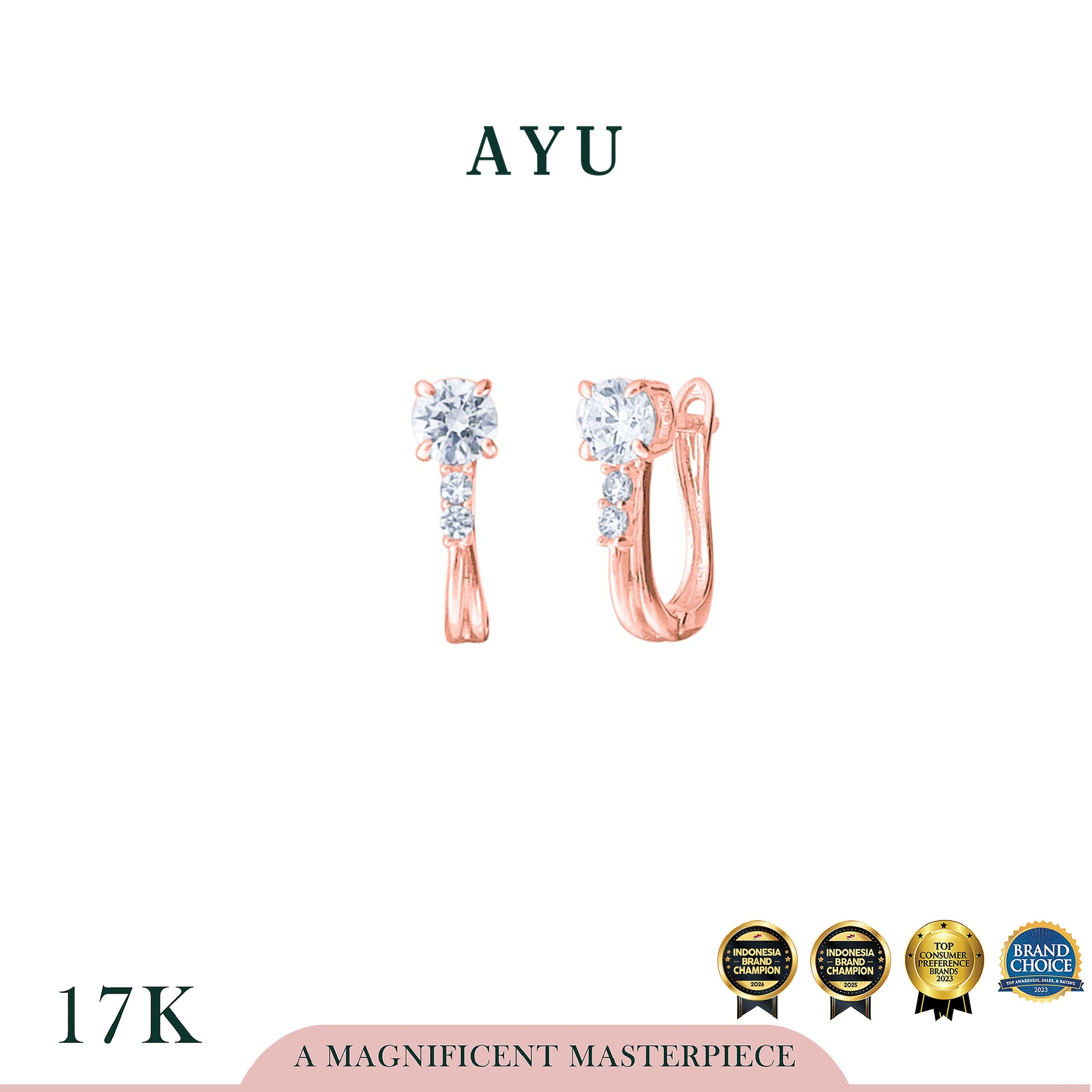AYU Anting Emas - 4 Prong Round Solitaire Earrings 17k Rose Gold