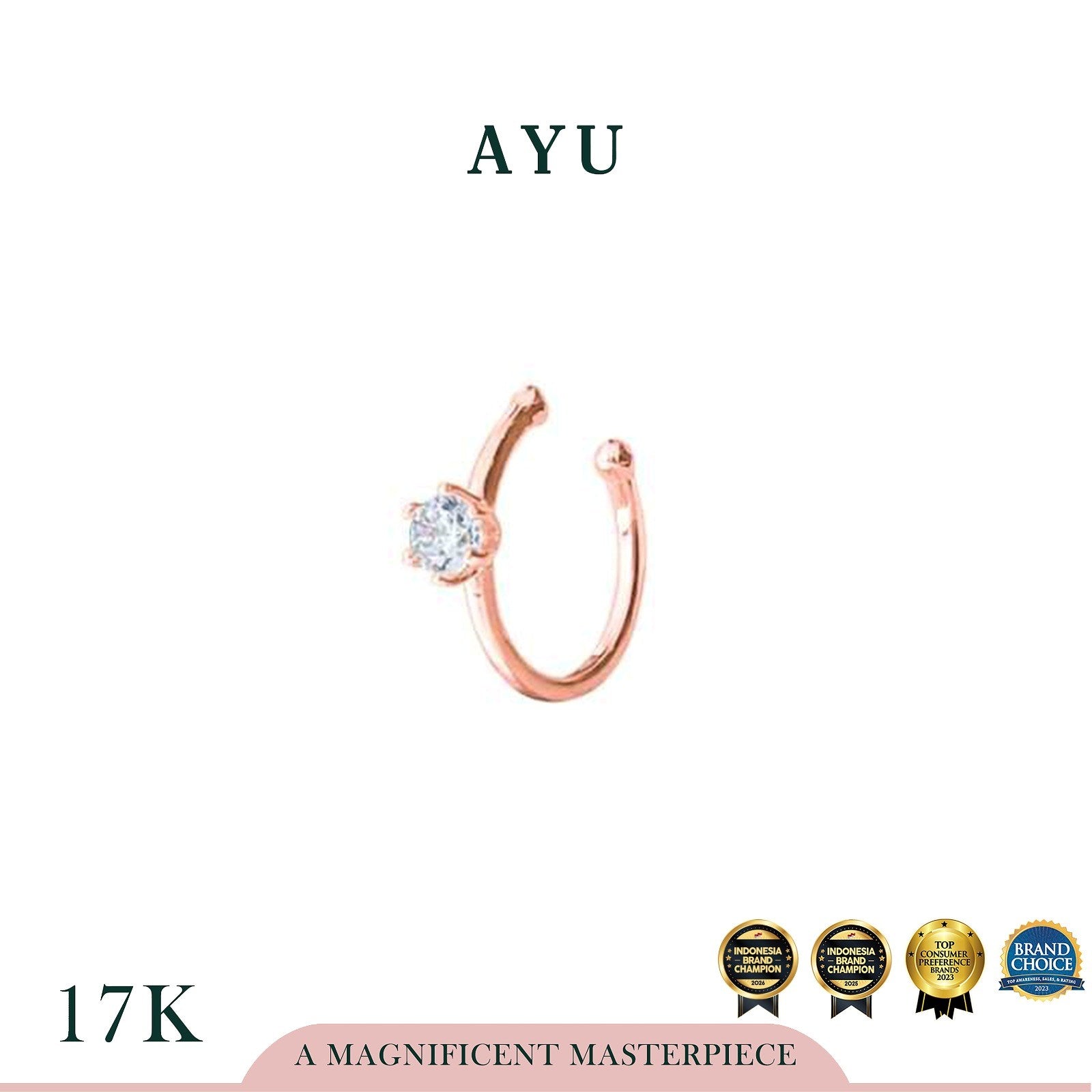 AYU Anting Emas - Mini Solitaire Earcuff 17k Rose Gold