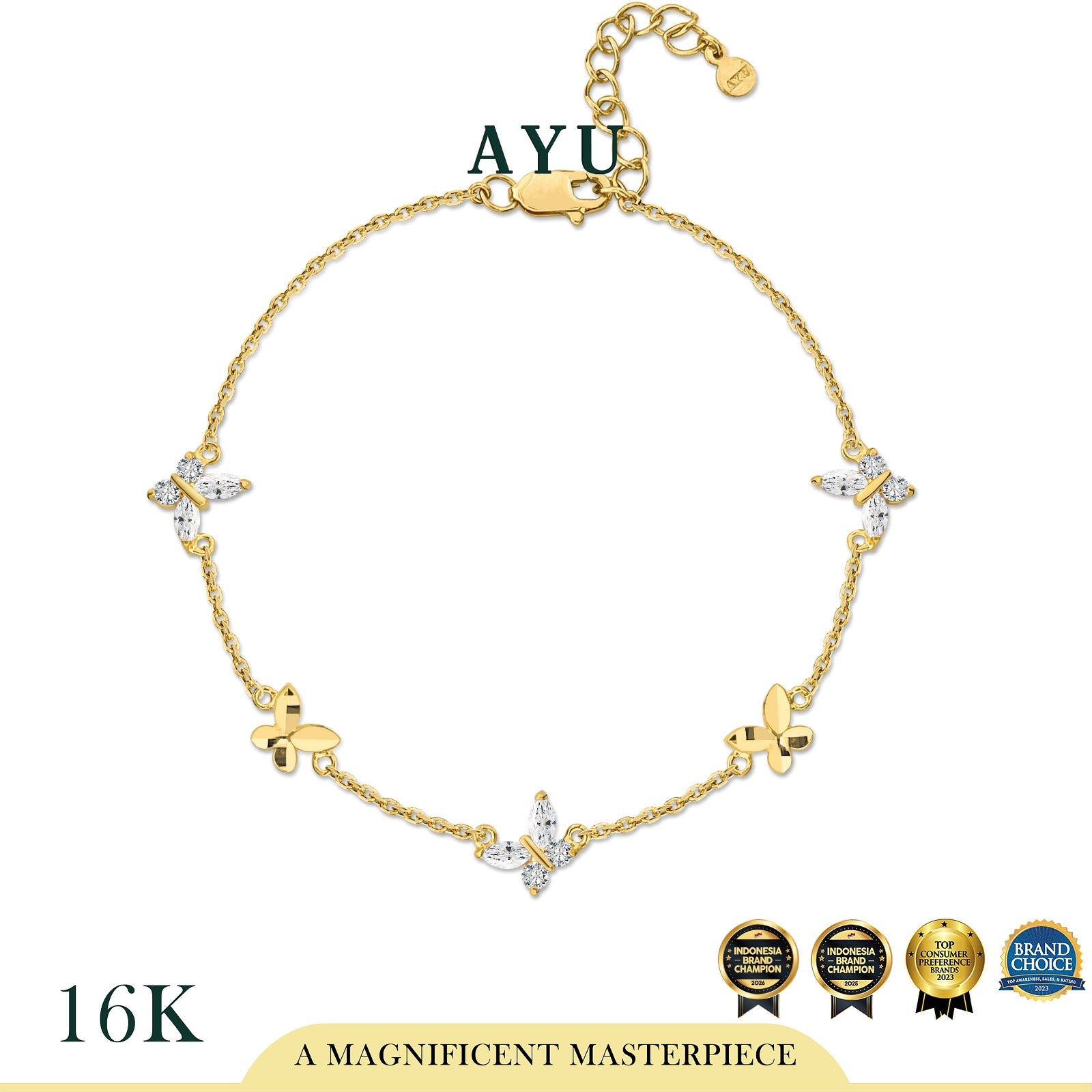 AYU Gelang Emas - Twinkly Butterfly Bracelet 16k Yellow Gold