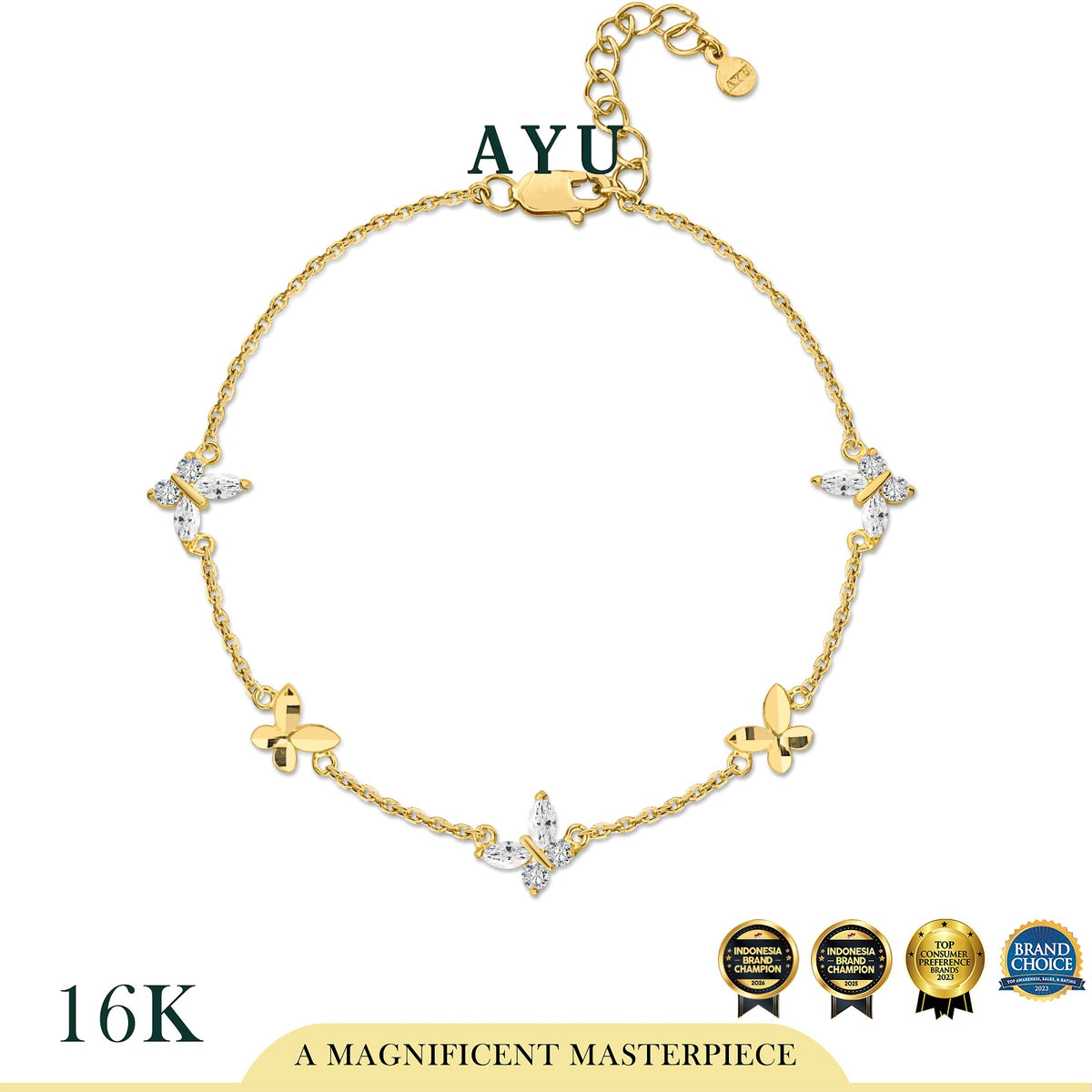 AYU Gelang Emas - Twinkly Butterfly Bracelet 16k Yellow Gold