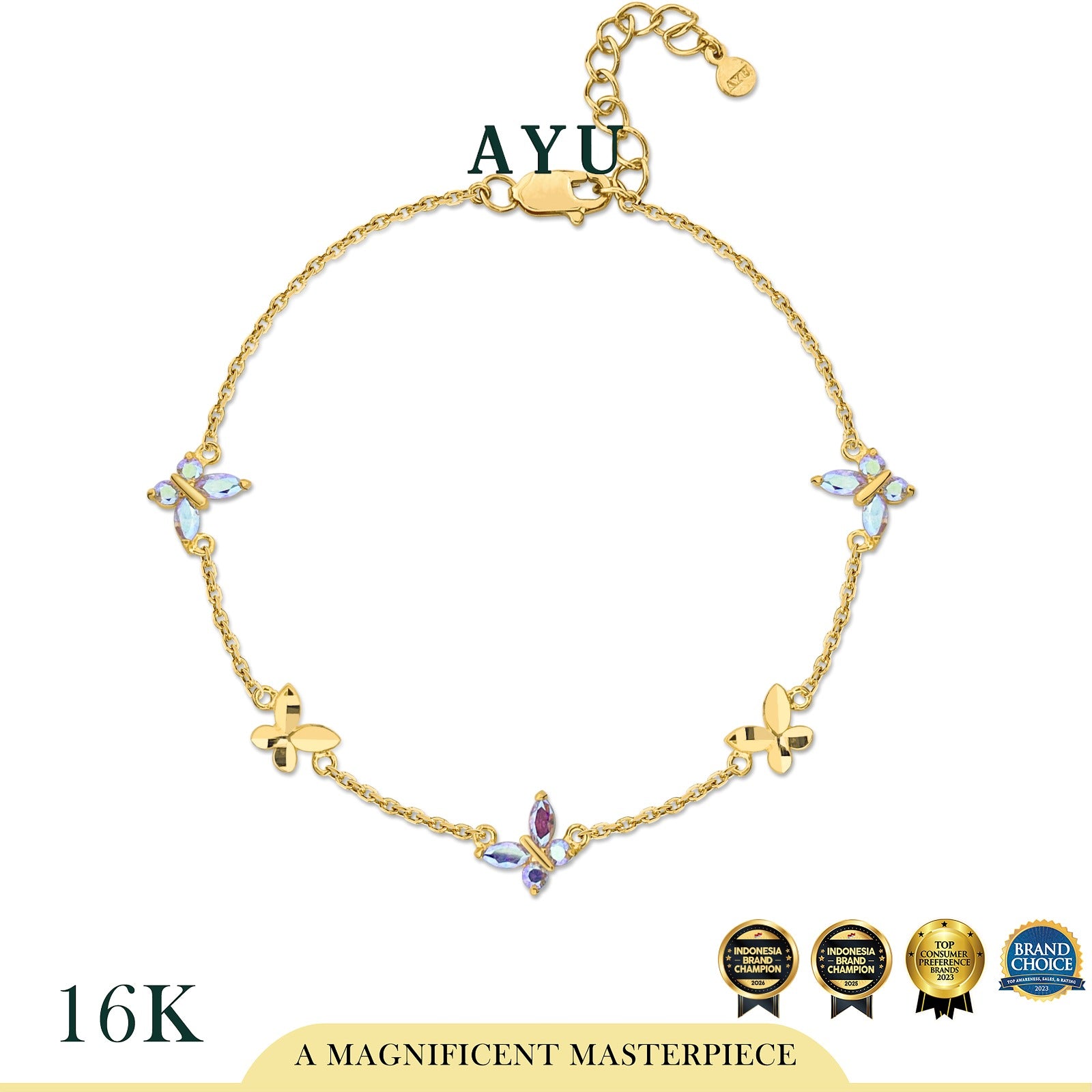 AYU Gelang Emas - Magical Twinkly Butterfly Bracelet 16k Yellow Gold
