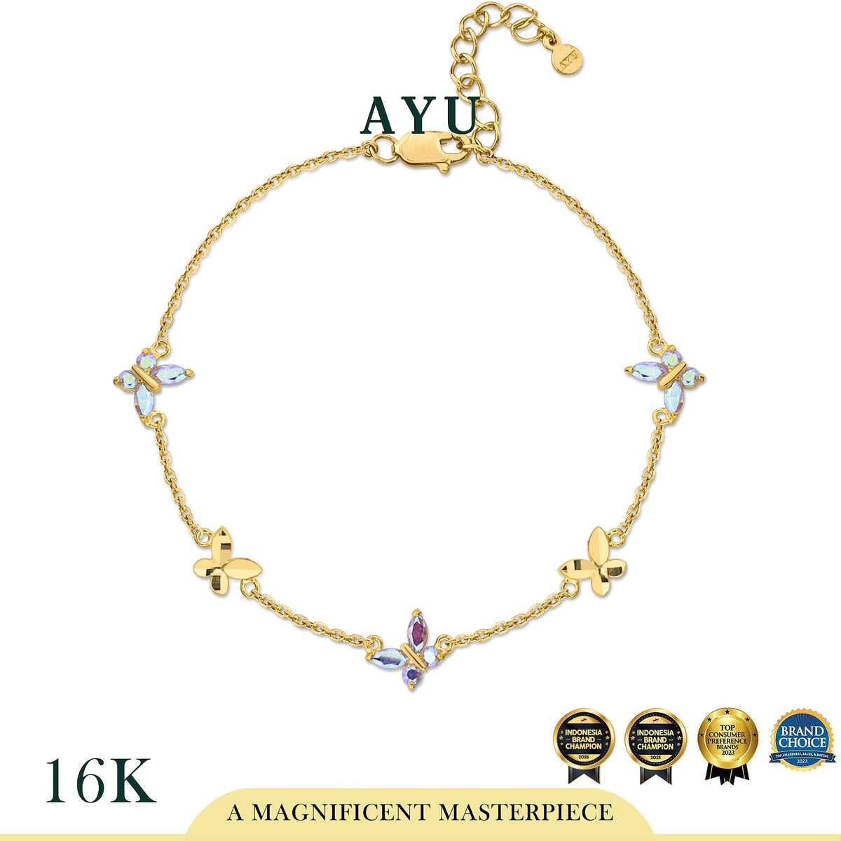 AYU Gelang Emas - Magical Twinkly Butterfly Bracelet 16k Yellow Gold