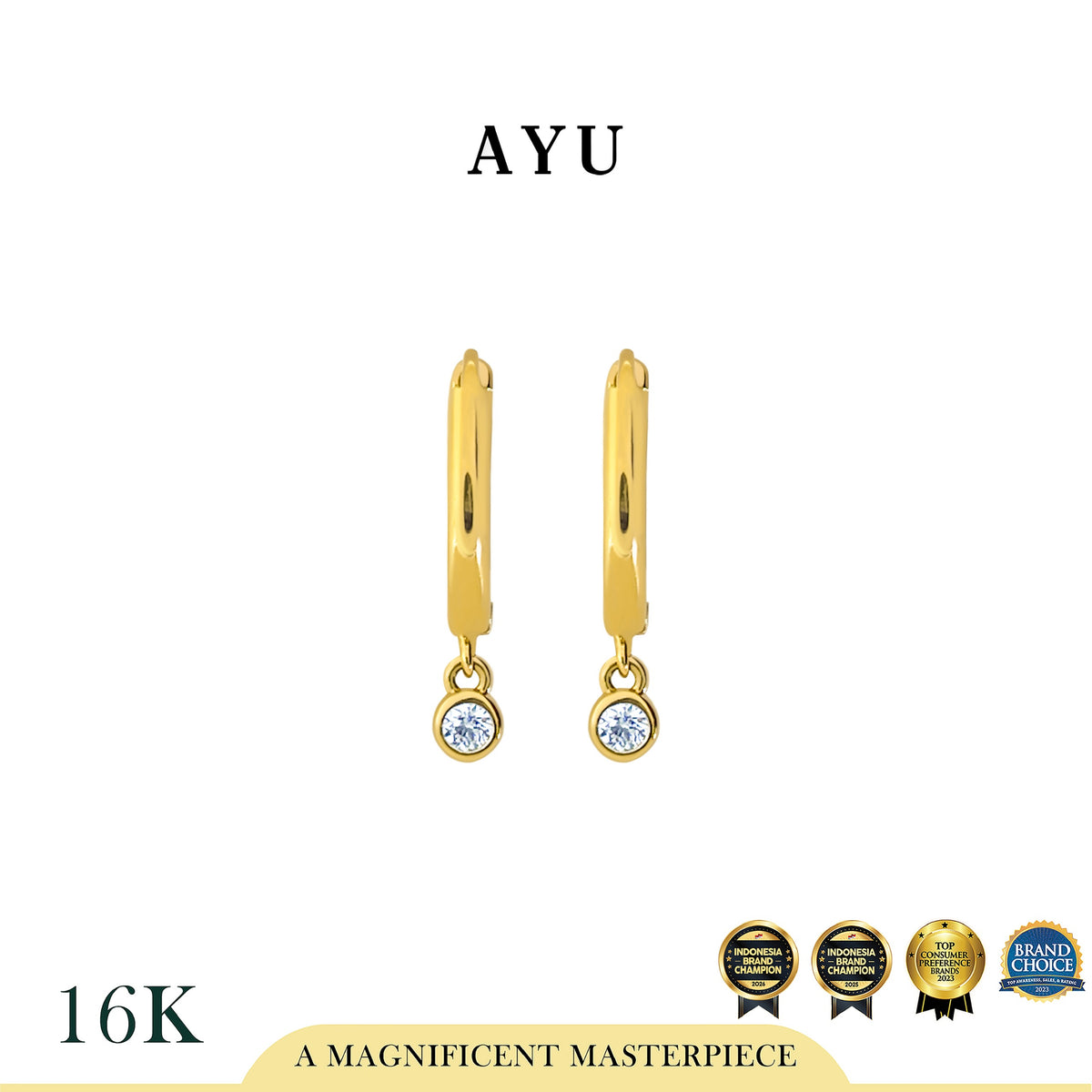 AYU Anting Emas - Gold Doughnut With Bezel Earrings 16k Yellow Gold