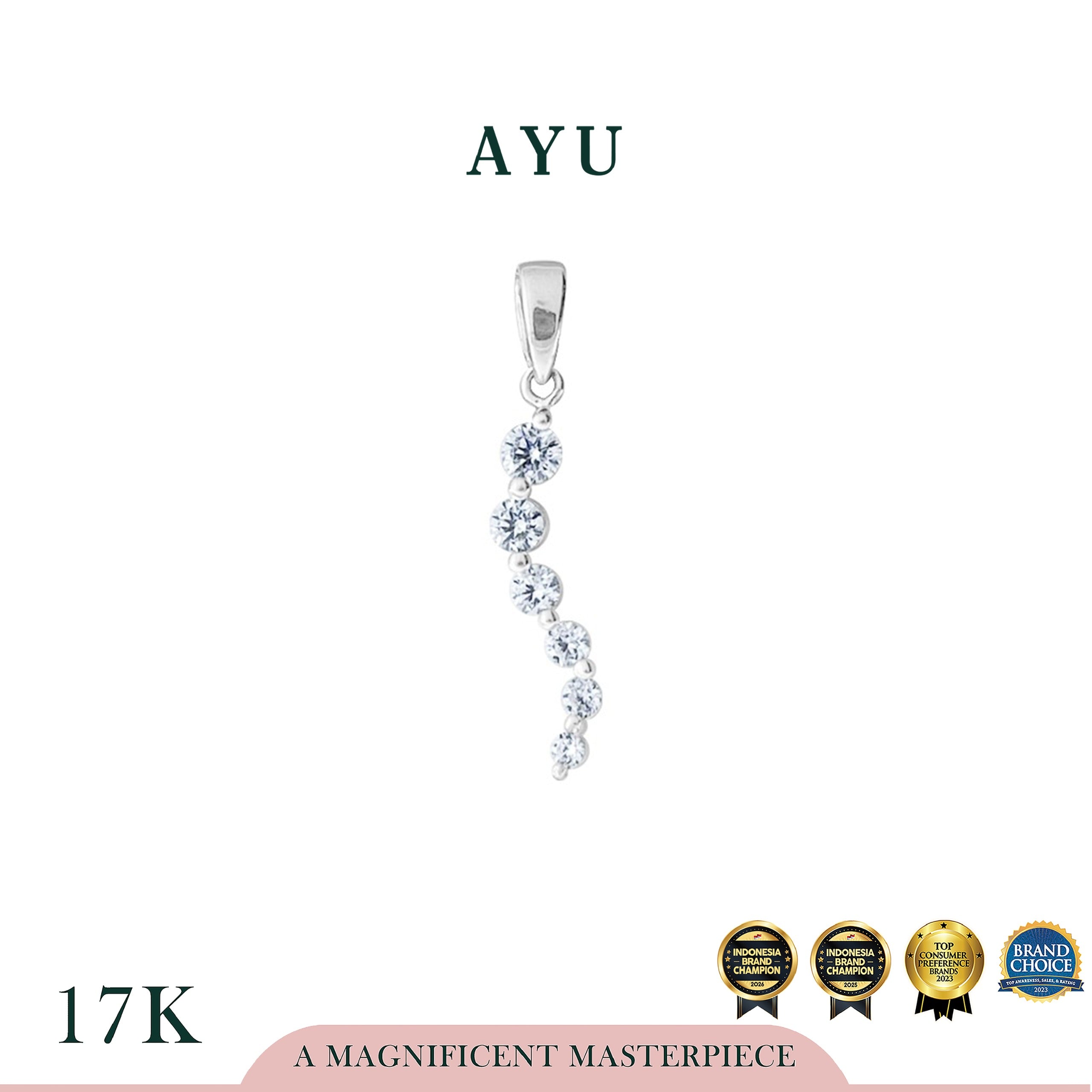 AYU Liontin Emas - Single Prong Wave 2 Pendant 17k White Gold