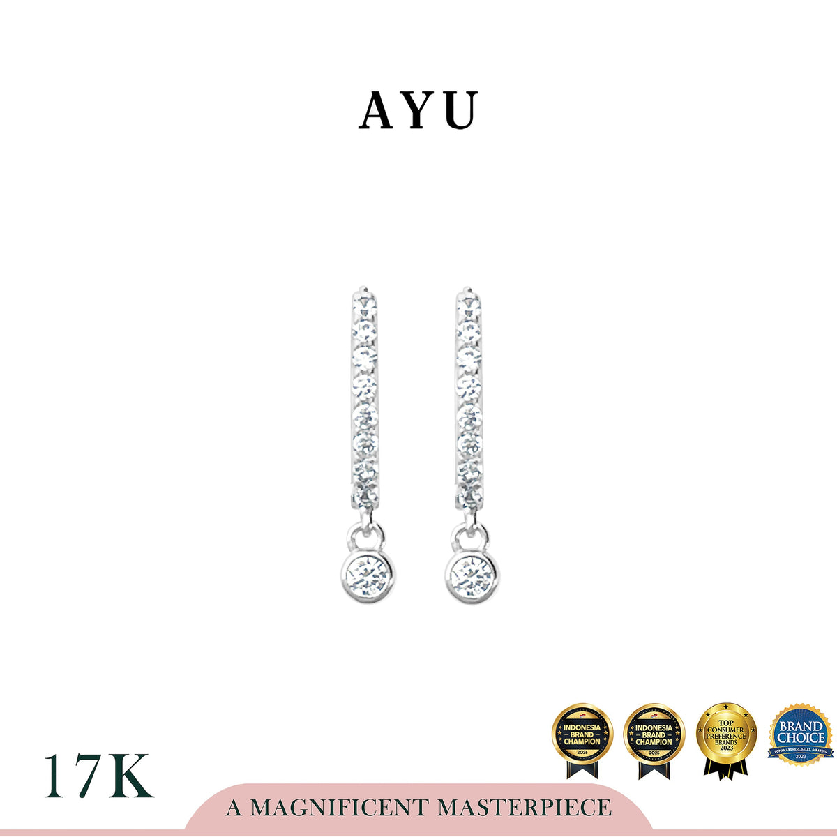 AYU Anting Emas - Pave Doughnut With Bezel Earrings 17k White Gold