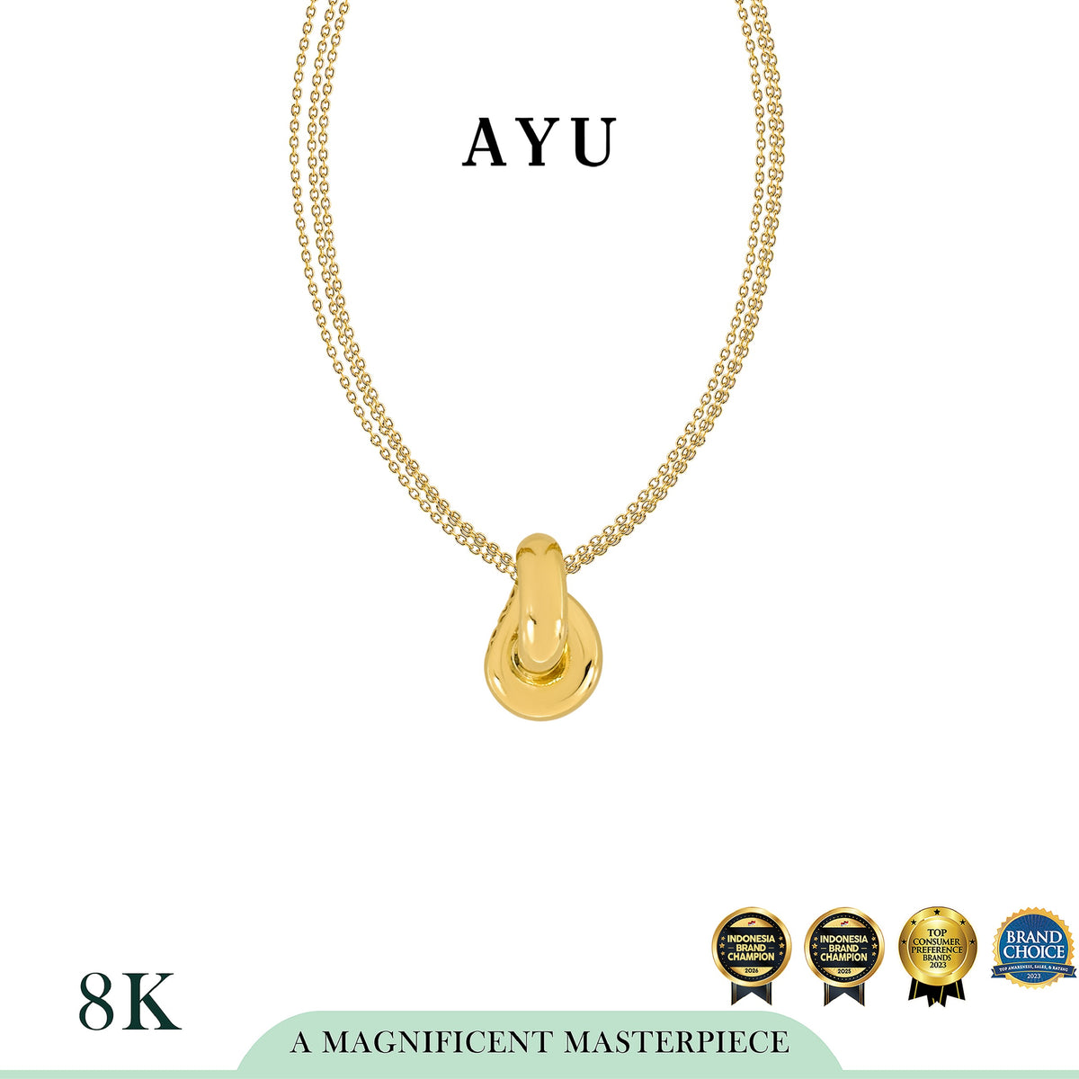AYU Kalung Emas - Large Forget Me Knot Necklace 8k Yellow Gold