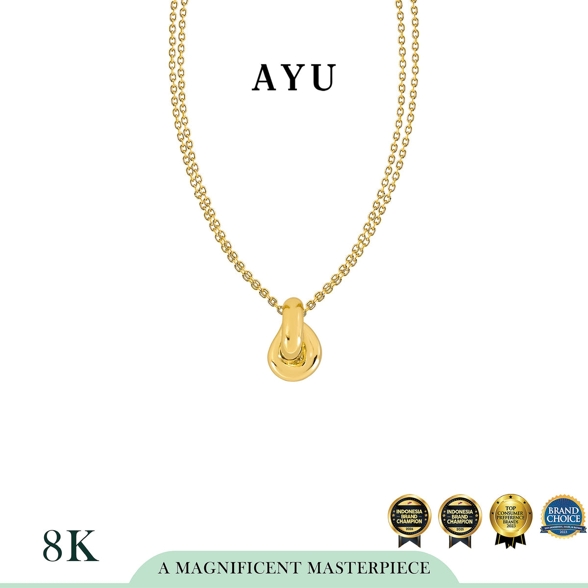 AYU Kalung Emas - Medium Forget Me Knot Necklace 8k Yellow Gold