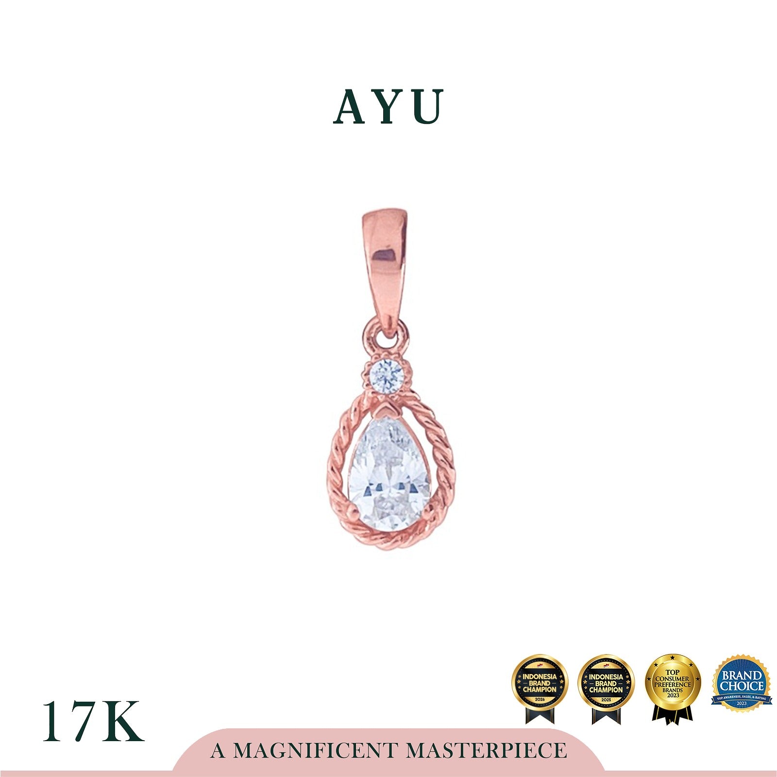 AYU Liontin Emas - Teardrop On Twist Halo Pendant 17k Rose Gold