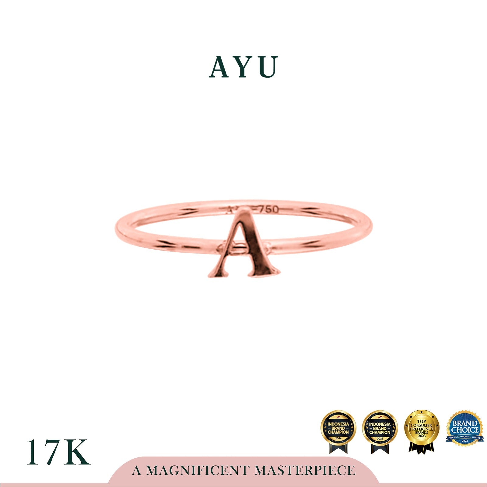 AYU Cincin Emas - Initial Gold Ring 17k Rose Gold