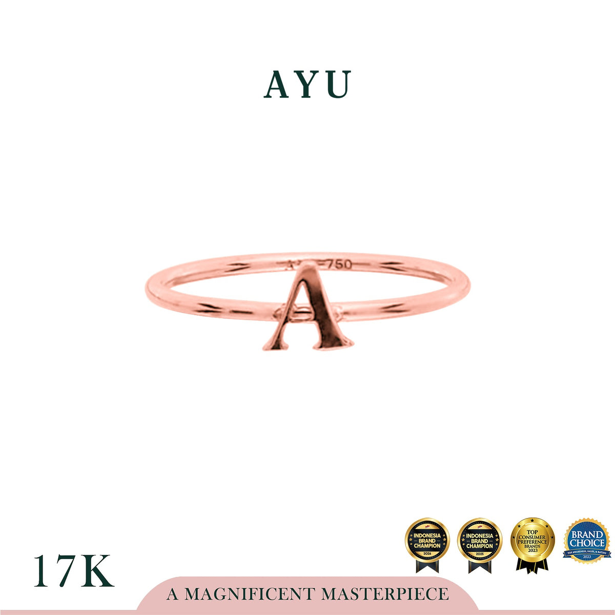 AYU Cincin Emas - Initial Gold Ring 17k Rose Gold