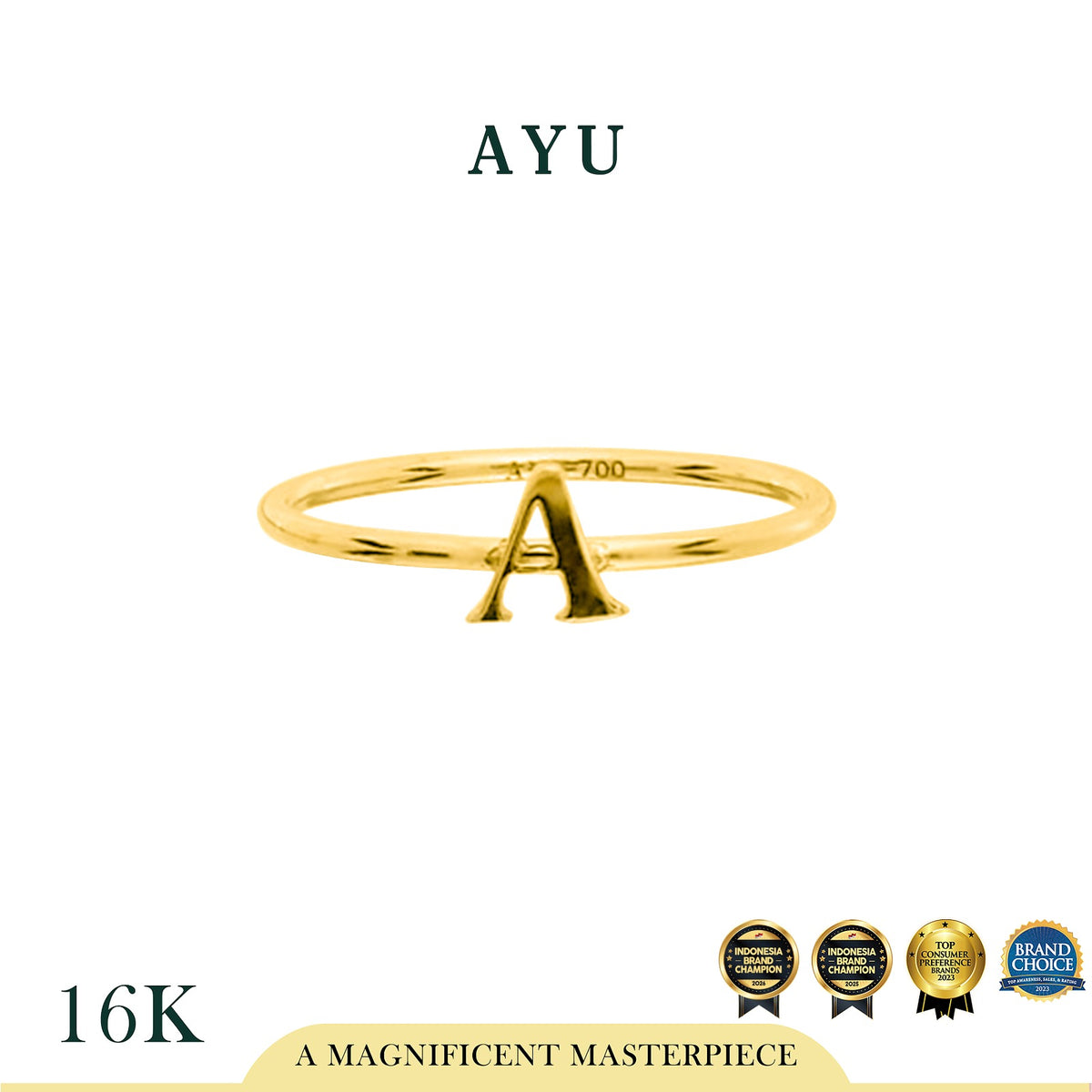 AYU Cincin Emas - Initial Gold Ring 16k Yellow Gold