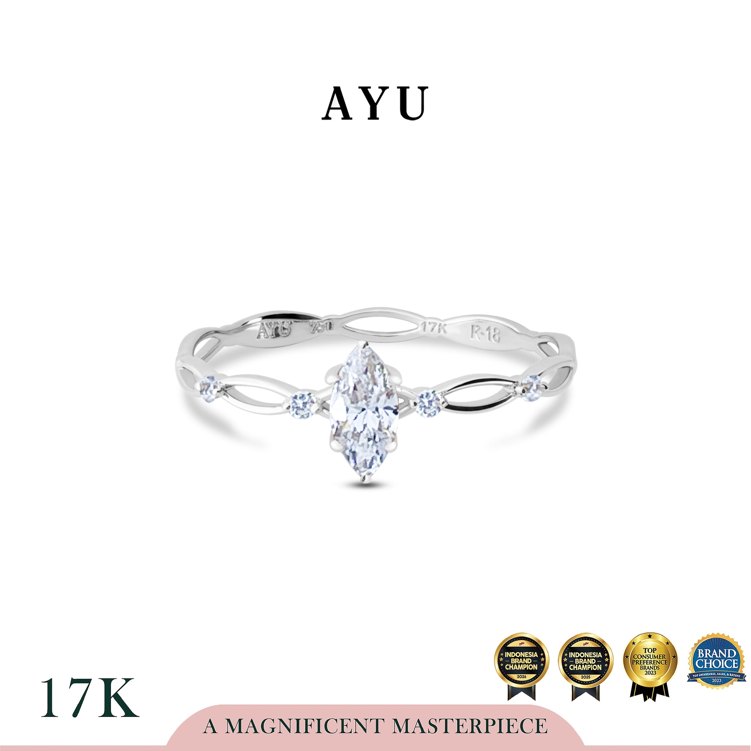 AYU Cincin Emas - Marquise In Twilight Solitaire 17k White Gold