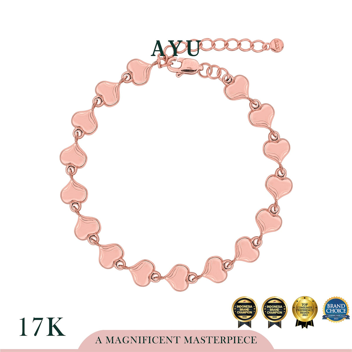 AYU Gelang Emas - Mini Bonbon Heart Eternity Bracelet 17k Rose Gold
