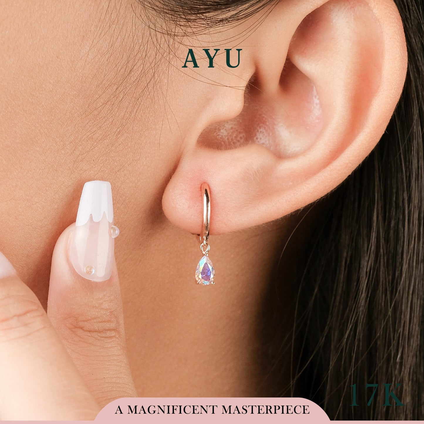 AYU Anting Emas Jepit - Magical Teardrop Gold Doughnut Earrings 17k Rose Gold