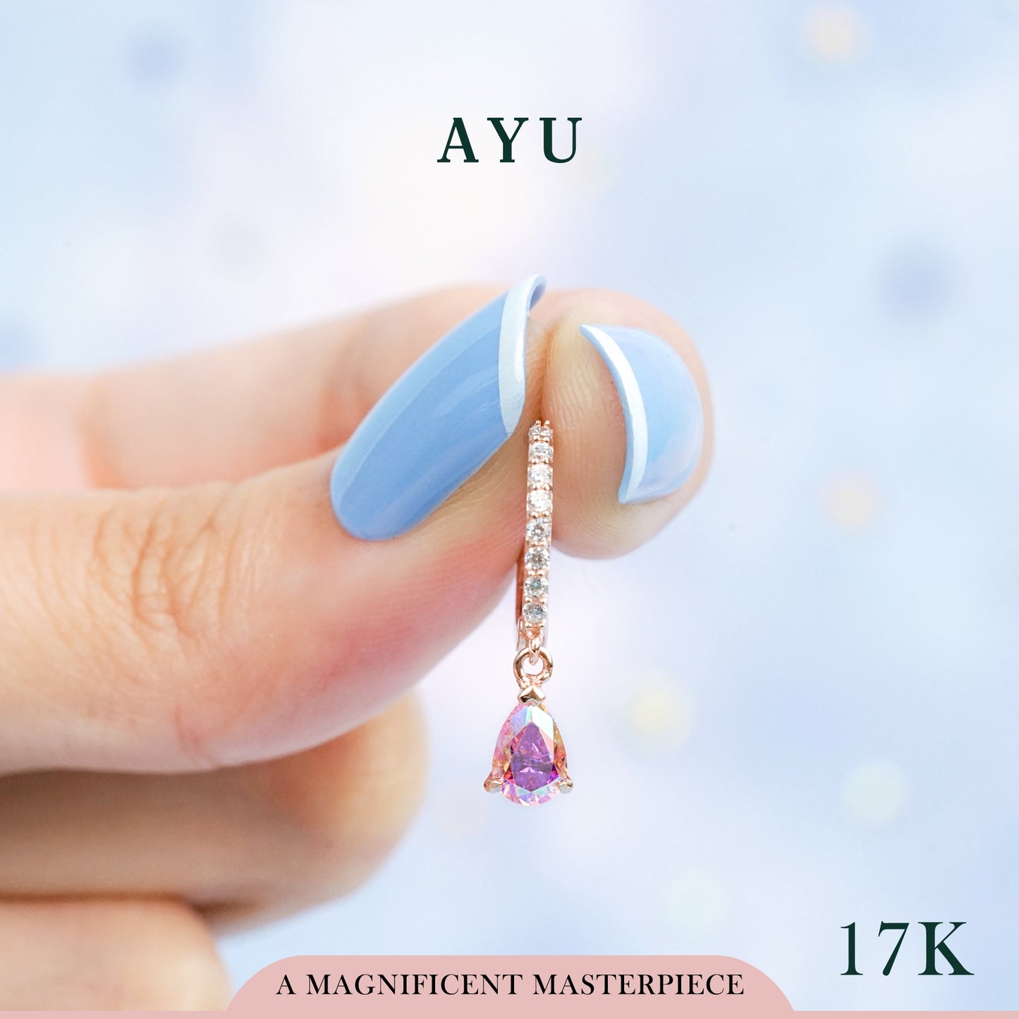 AYU Anting Emas Jepit - Magical Teardrop Pave Doughnut Earrings 17k Rose Gold