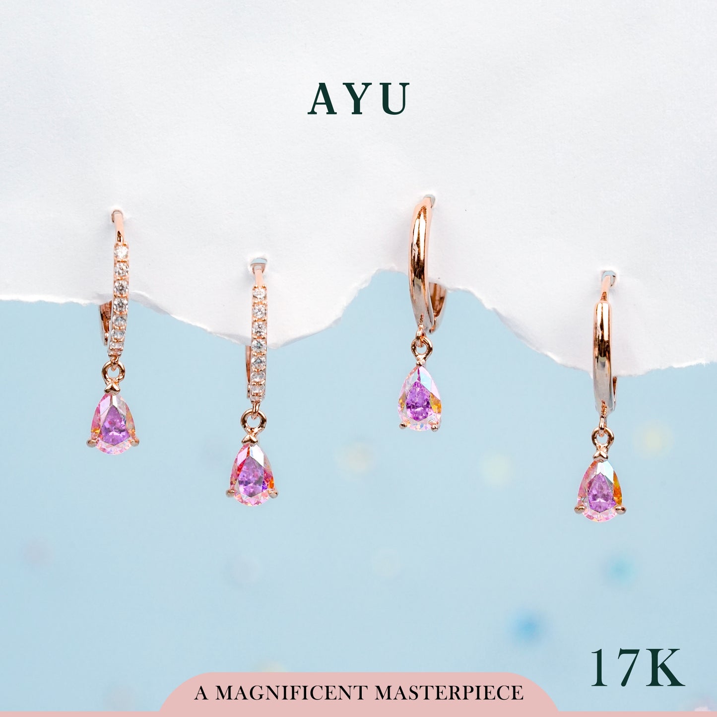 AYU Anting Emas Jepit - Magical Teardrop Pave Doughnut Earrings 17k Rose Gold