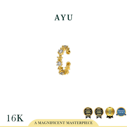 AYU Anting Emas - Flower Mini Solitaire Earcuff 16K Yellow Gold