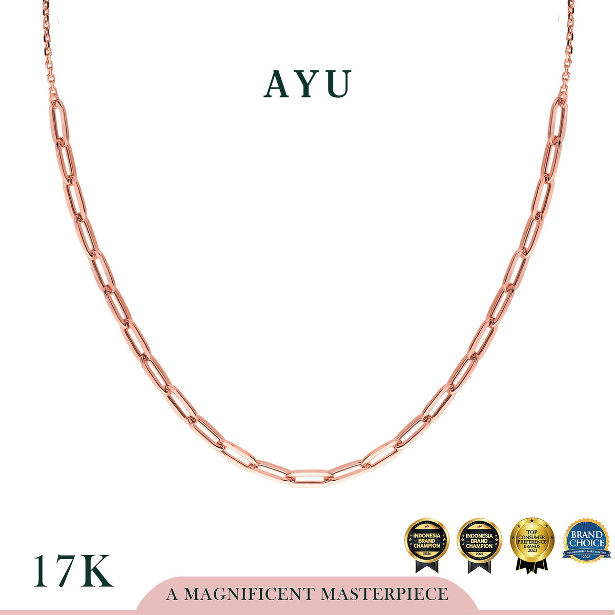AYU Kalung Emas - Half And Half Paper Clip And Trixie Chain Necklace 17k Rose Gold
