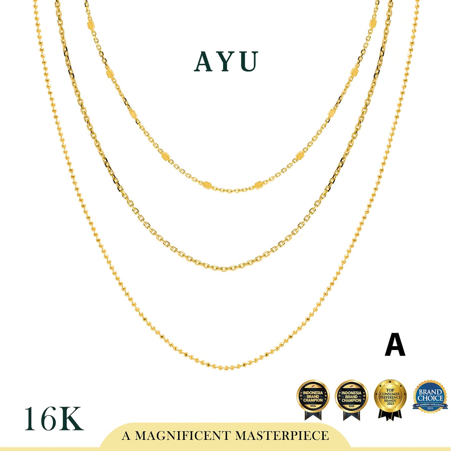 AYU Kalung Emas - Triple Layer Necklace 16k Yellow Gold