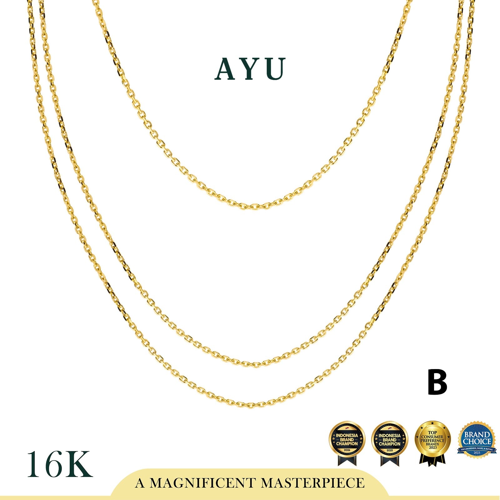 AYU Kalung Emas - Triple Layer Necklace 16k Yellow Gold