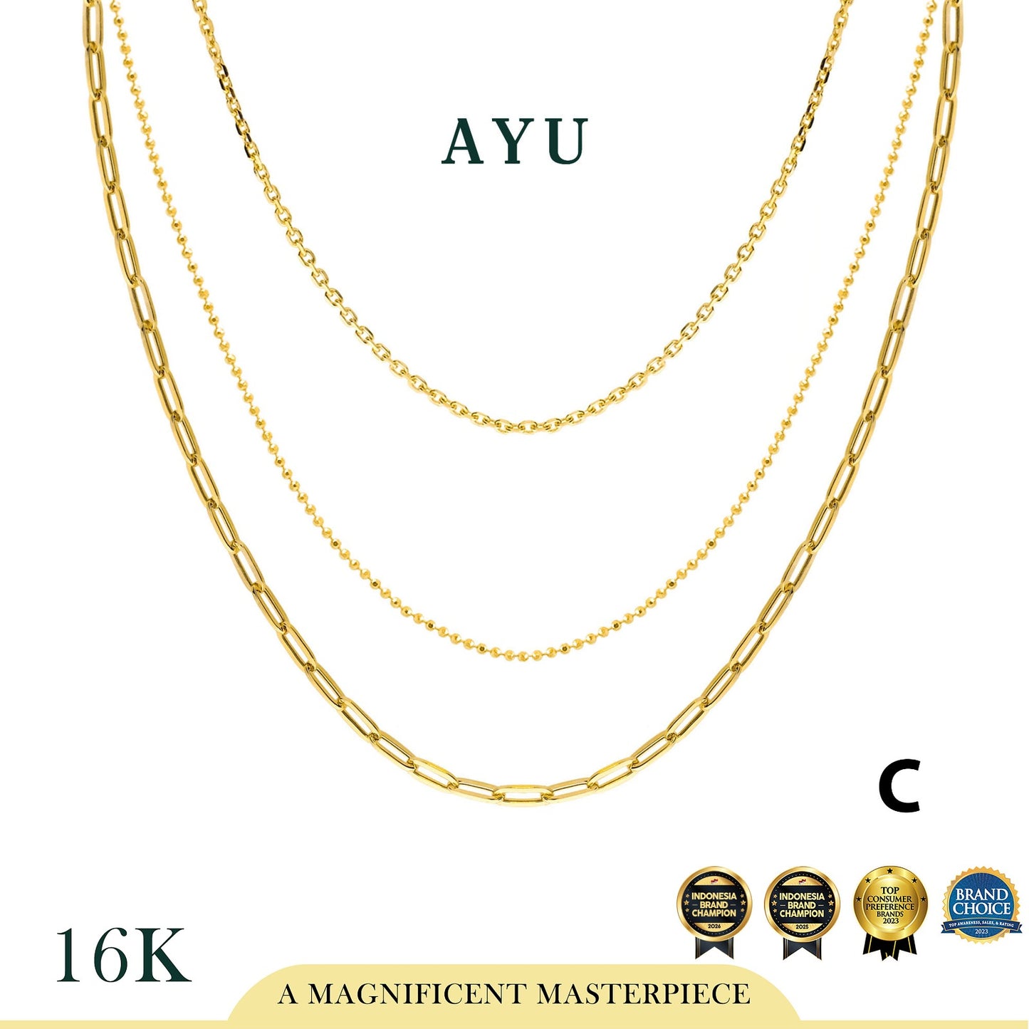 AYU Kalung Emas - Triple Layer Necklace 16k Yellow Gold