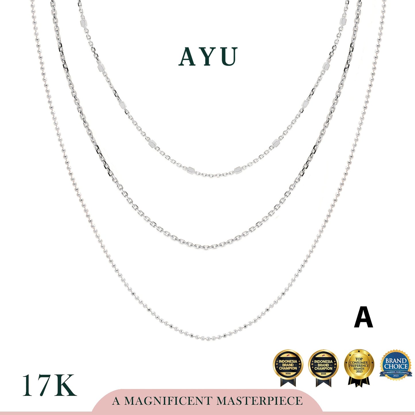 AYU Kalung Emas-Triple layer Necklace 17k White Gold