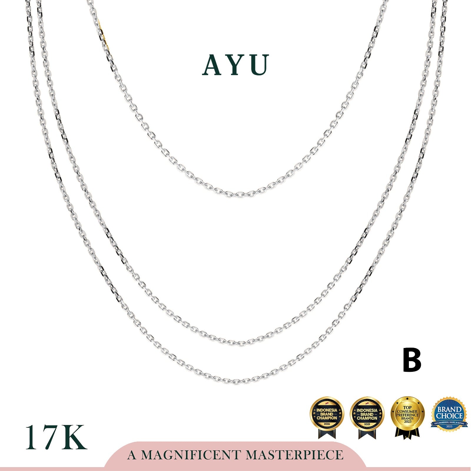 AYU Kalung Emas-Triple layer Necklace 17k White Gold