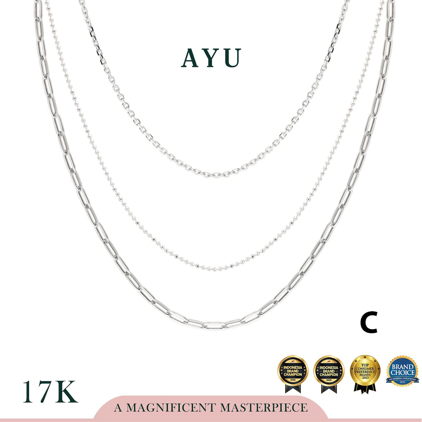 AYU Kalung Emas-Triple layer Necklace 17k White Gold