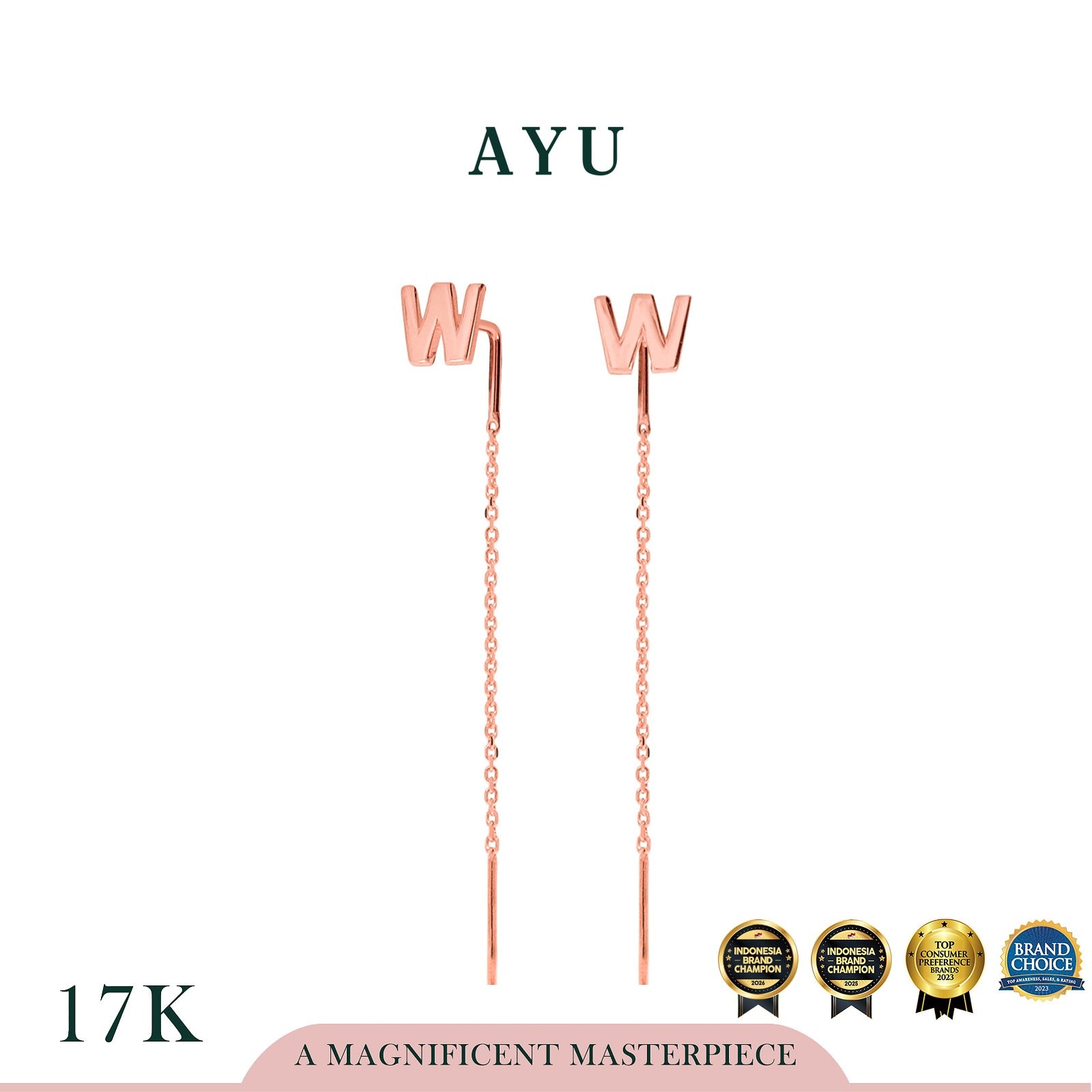 AYU Anting Emas - Initial Thread Earrings 17k Rose Gold