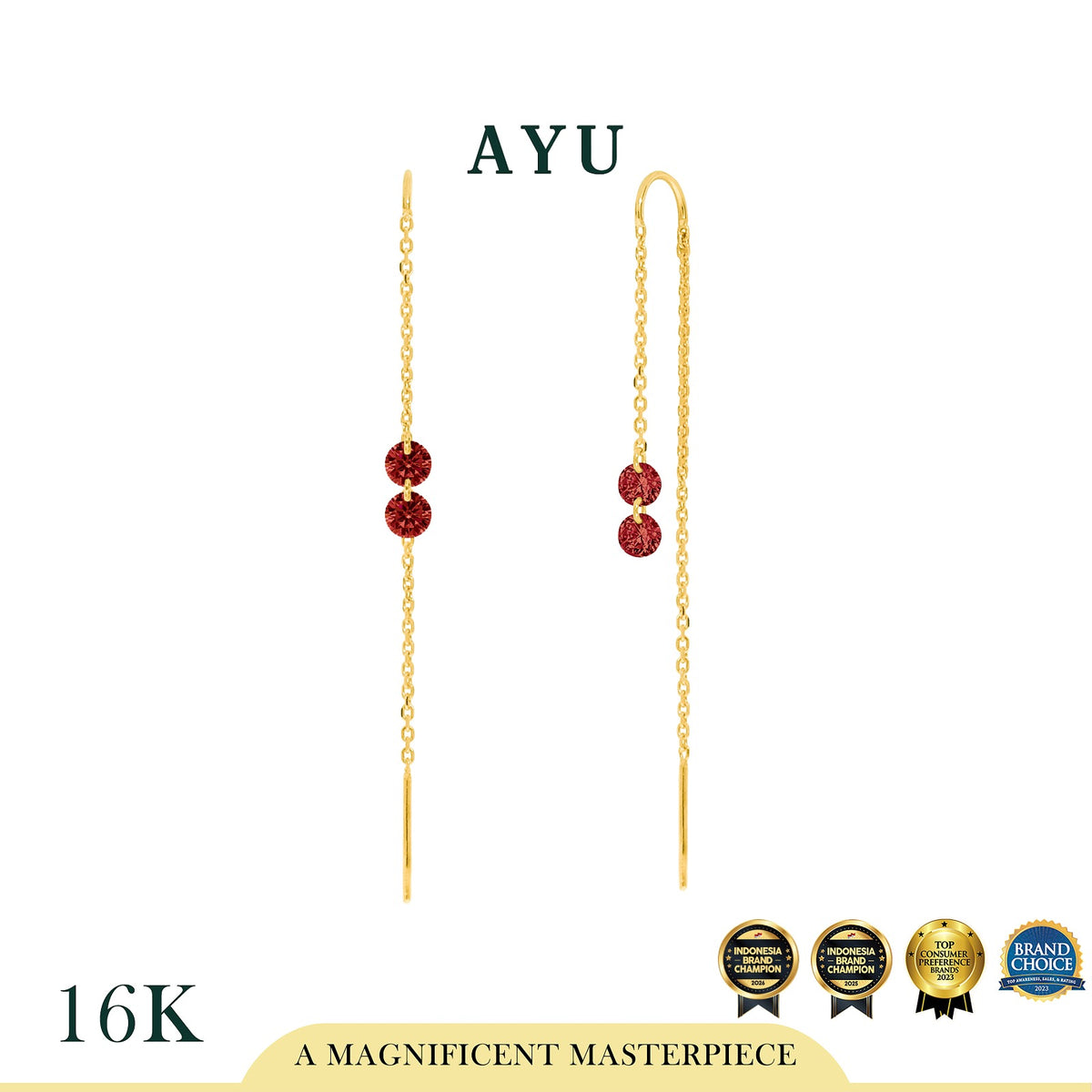 AYU Anting Emas - 2 Candy Pop Dangle Thread Earrings 16K Yellow Gold