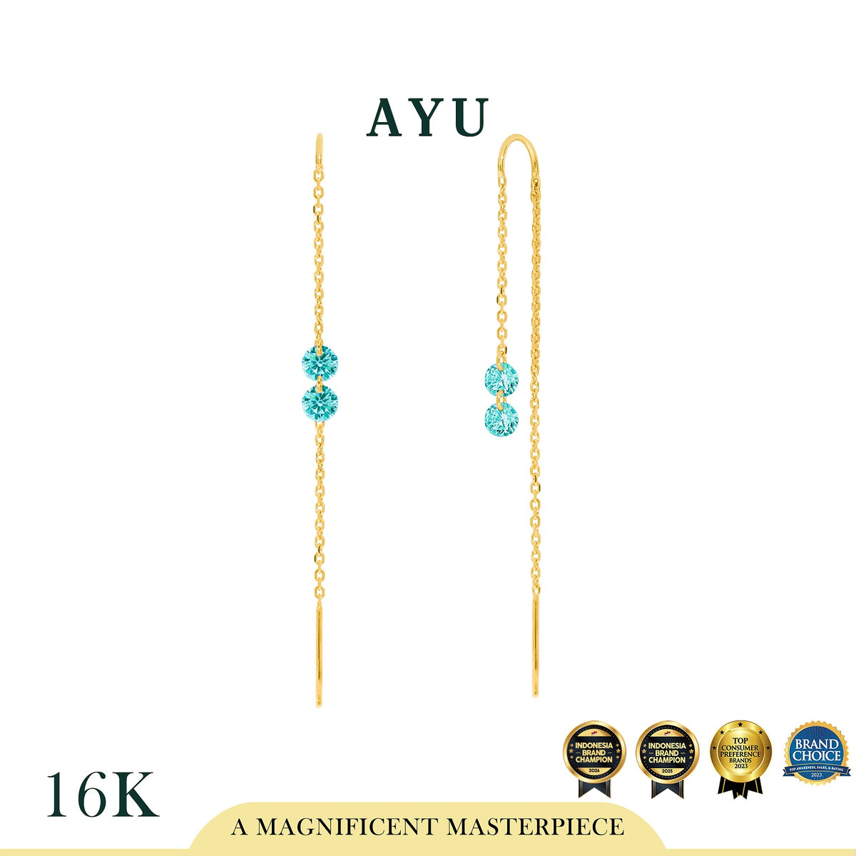 AYU Anting Emas - 2 Candy Pop Dangle Thread Earrings 16K Yellow Gold