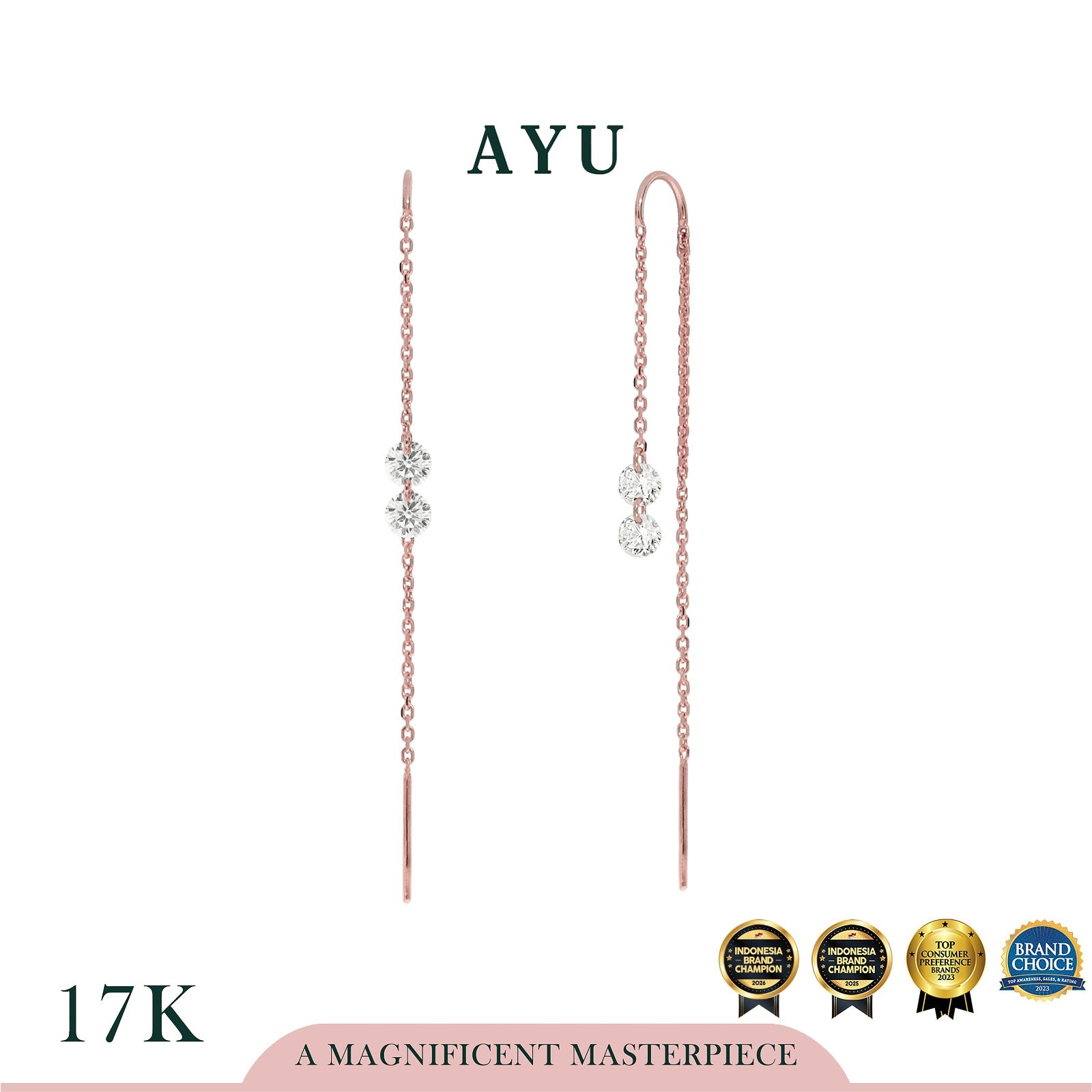 AYU Anting Emas - 2 Candy Pop Dangle Thread Earrings 17K Rose Gold